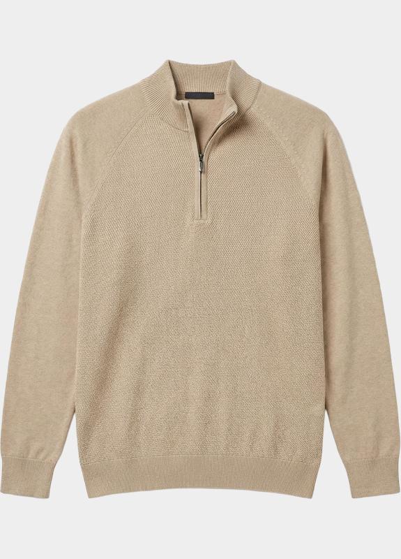 Bos Half Zip Beige Half zip met structuur 326/8005 Beige