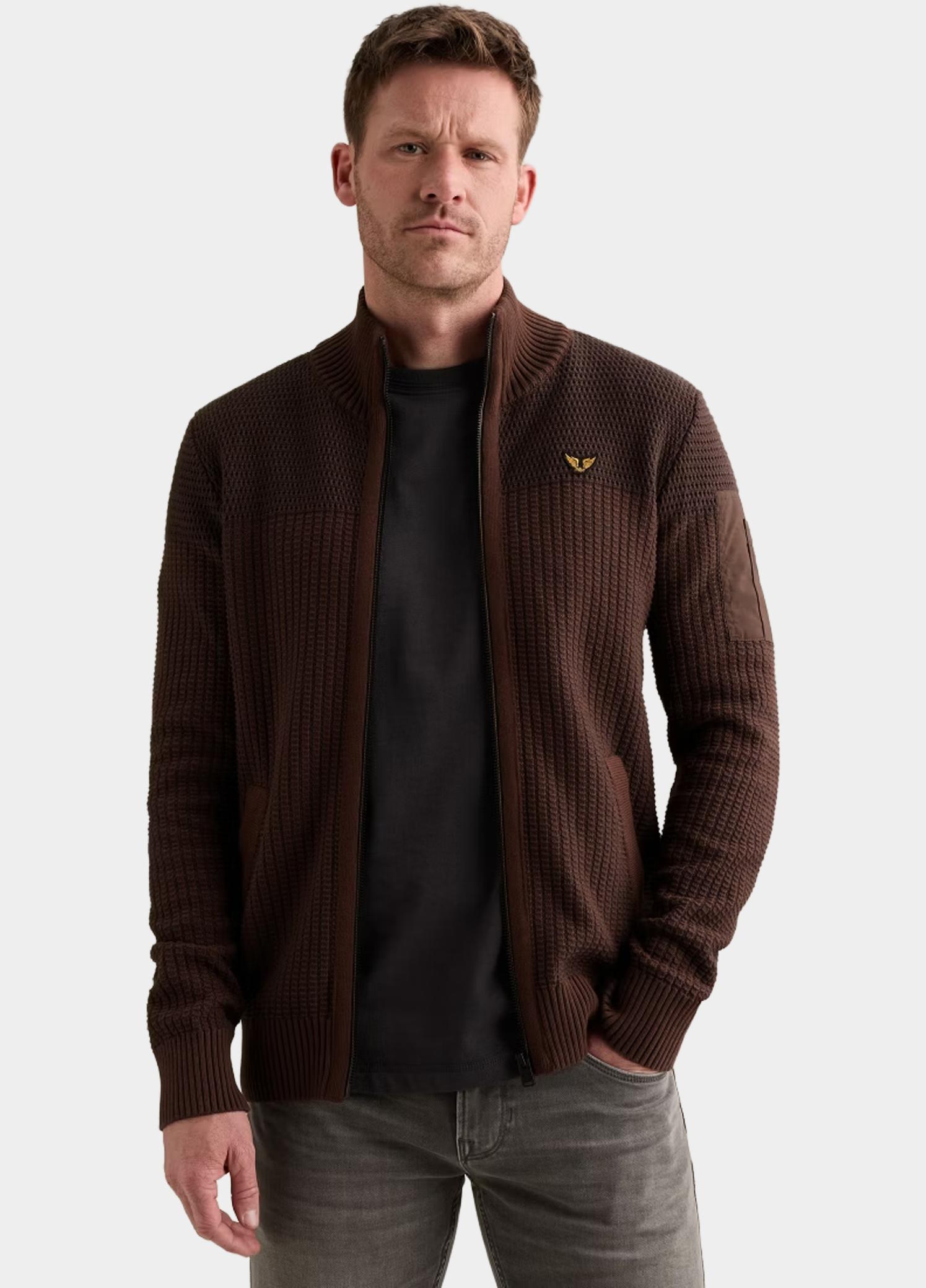 PME Legend Vest heren Bruin Zip jacket cotton structure PKC2609356/8168