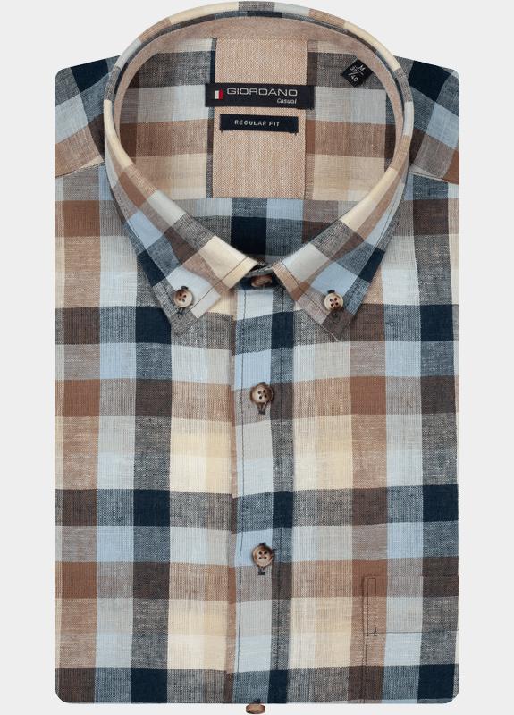 Giordano overhemd korte mouw heren Bruin Moreno Short Sleeve Button Do 616304/80