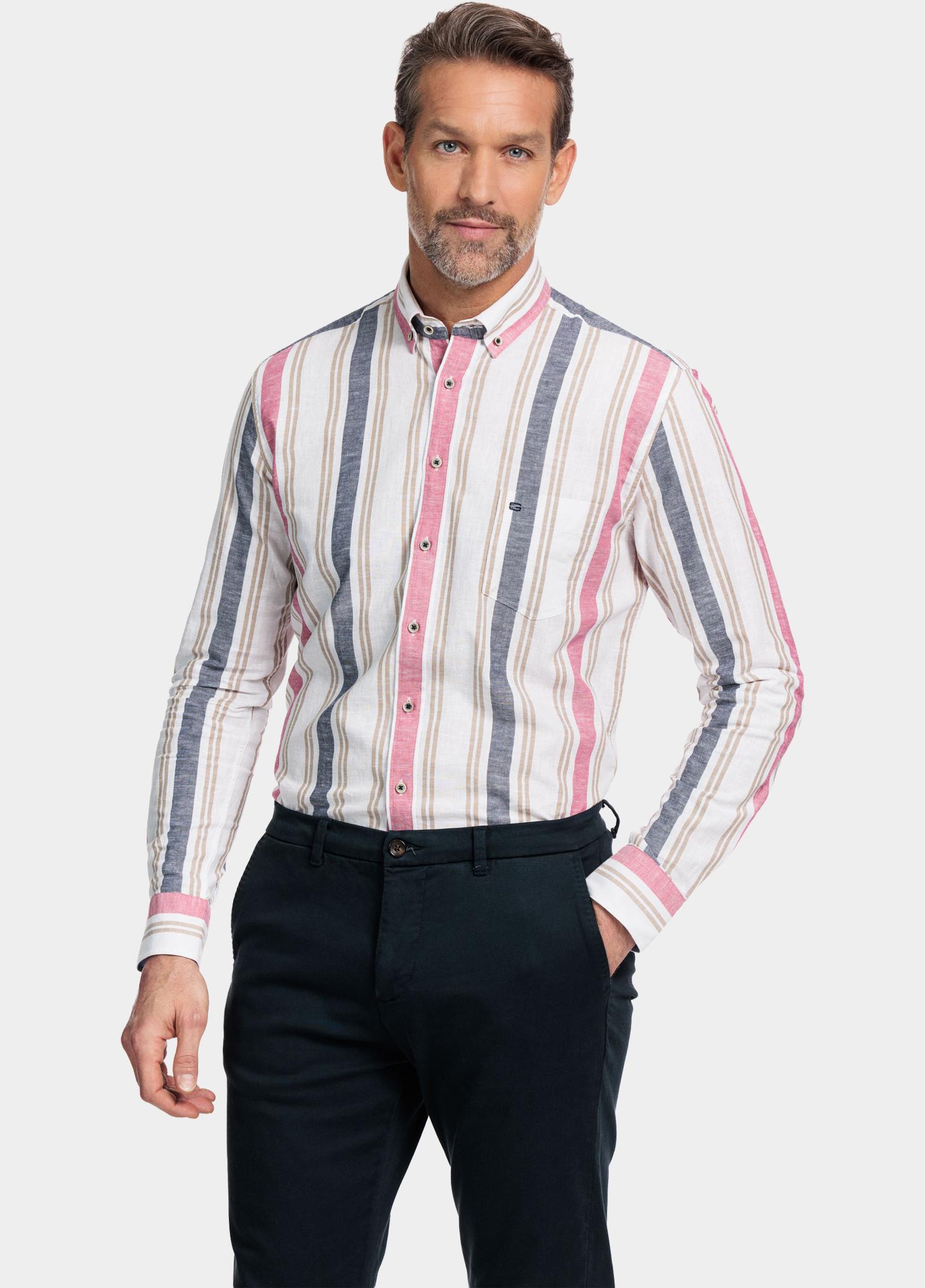 Giordano Overhemd heren Rood Ivy, LS Button Down Hemp Stri 417104/30