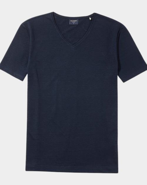 Olymp T-shirt korte mouw Blauw Linen V-Neck T-Shirt 561552/18