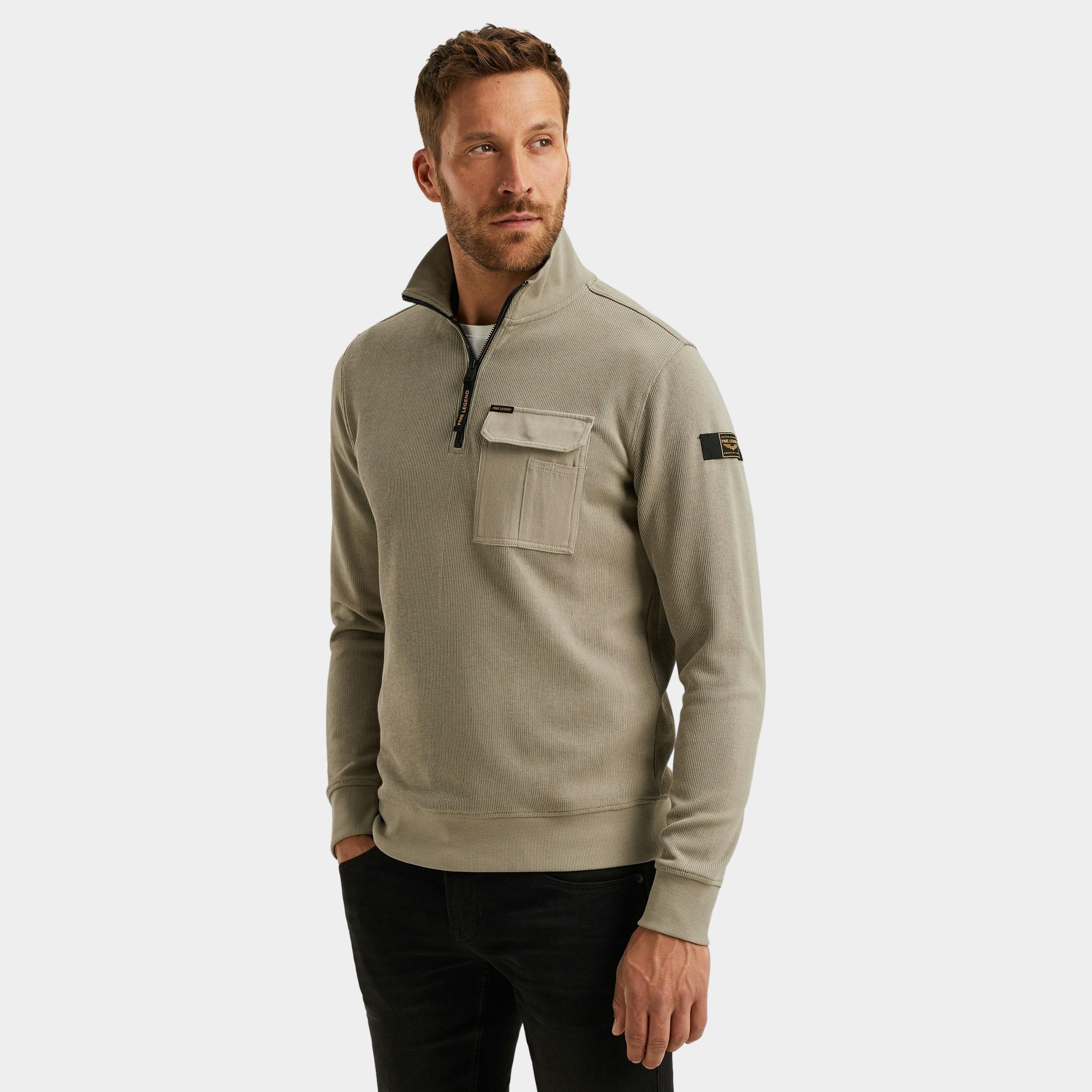 PME Legend Half Zip Groen Half zip collar knit look jer PSW2509457/8011