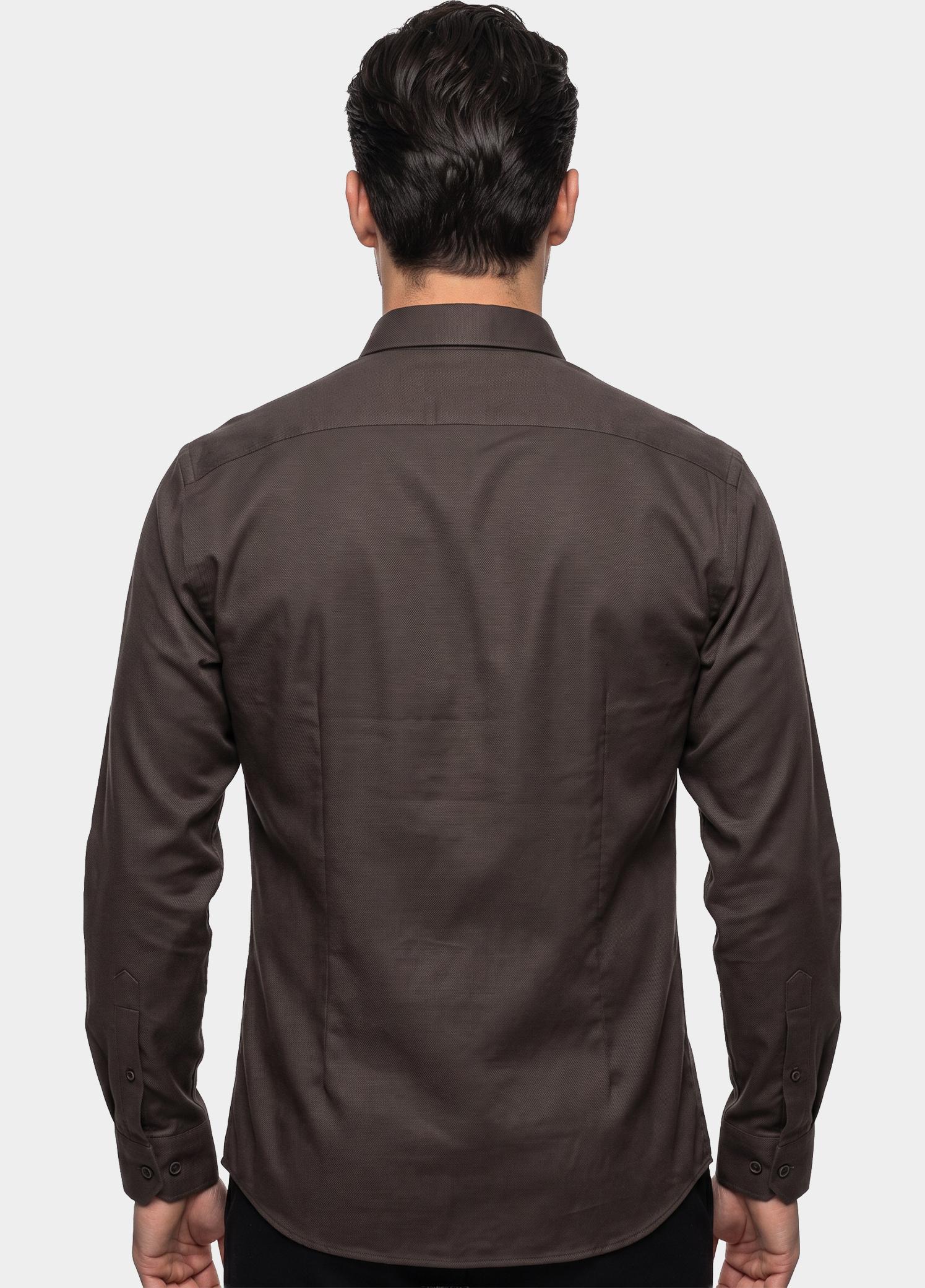 R2 Amsterdam Overhemd heren Bruin Knitted dobby shirt 134.WSP.009/041