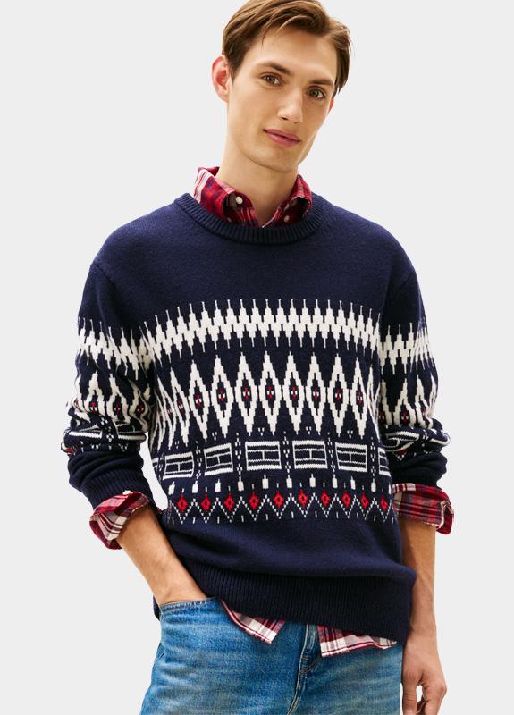 Tommy Hilfiger Pullover Blauw PLACED FAIRISLE WOOL BLEND CR MW0MW40844/0A4