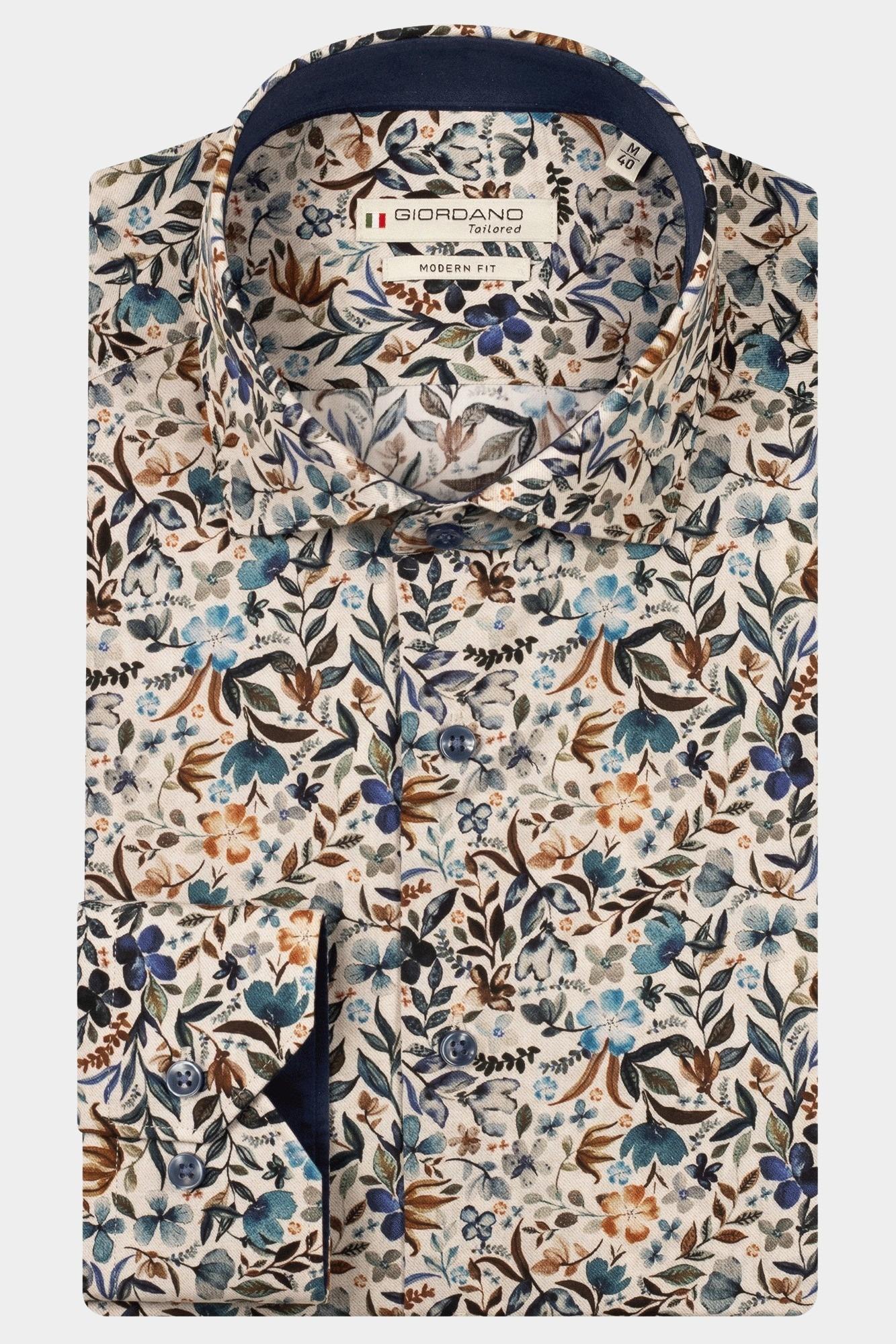 Giordano Casual hemd lange mouw Blauw Maggiore long sleeve semi cut 527810/60