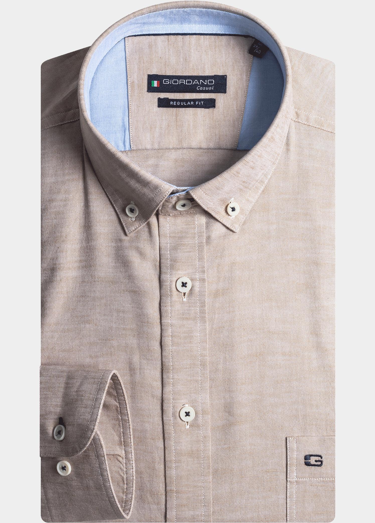 Giordano Overhemd heren Bruin Ivy, LS Button Down Solid Hem 417001/83