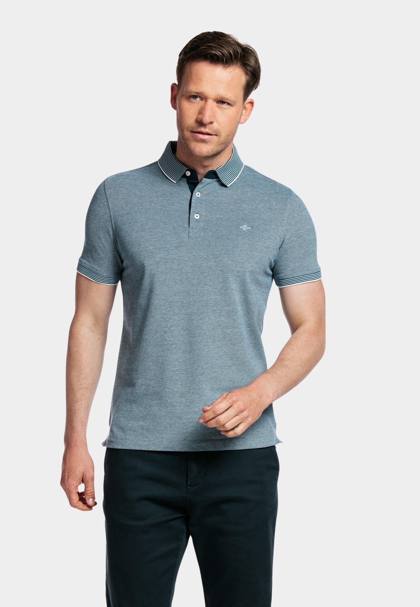 Baileys Polo korte mouw Blauw Poloshirt 2-tone Oxford Pique 415216/69