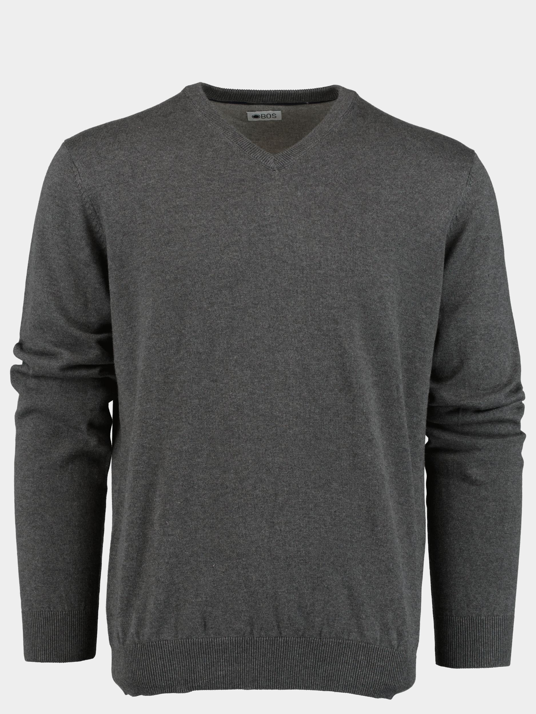 Bos Bright Blue Pullover Grijs Katoenen V-hals Basic 328100CCT-13/935