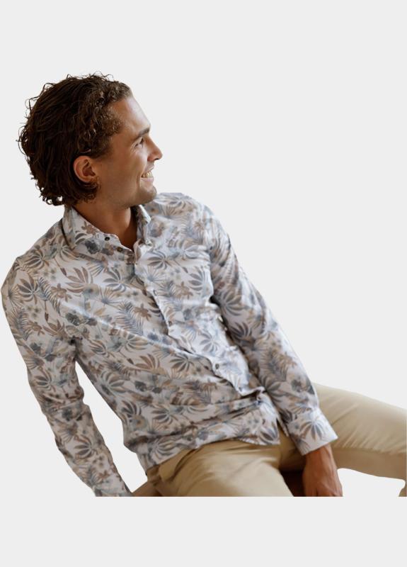 R2 Amsterdam Casual hemd lange mouw Beige Widespread 132.WSP.059/045