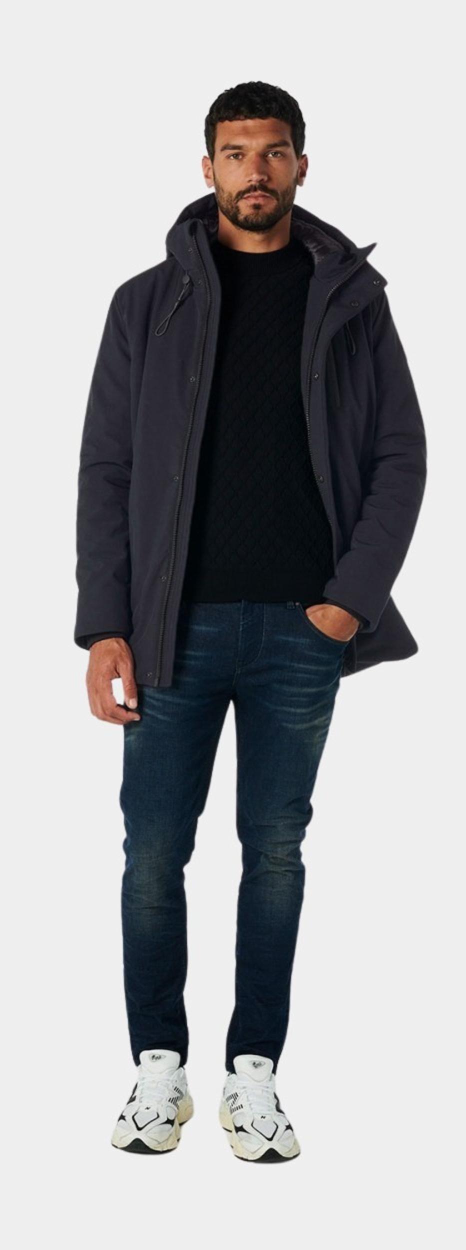 No Excess Winterjack Blauw Jacket Mid Long Fit Hooded So 21630818SN/078