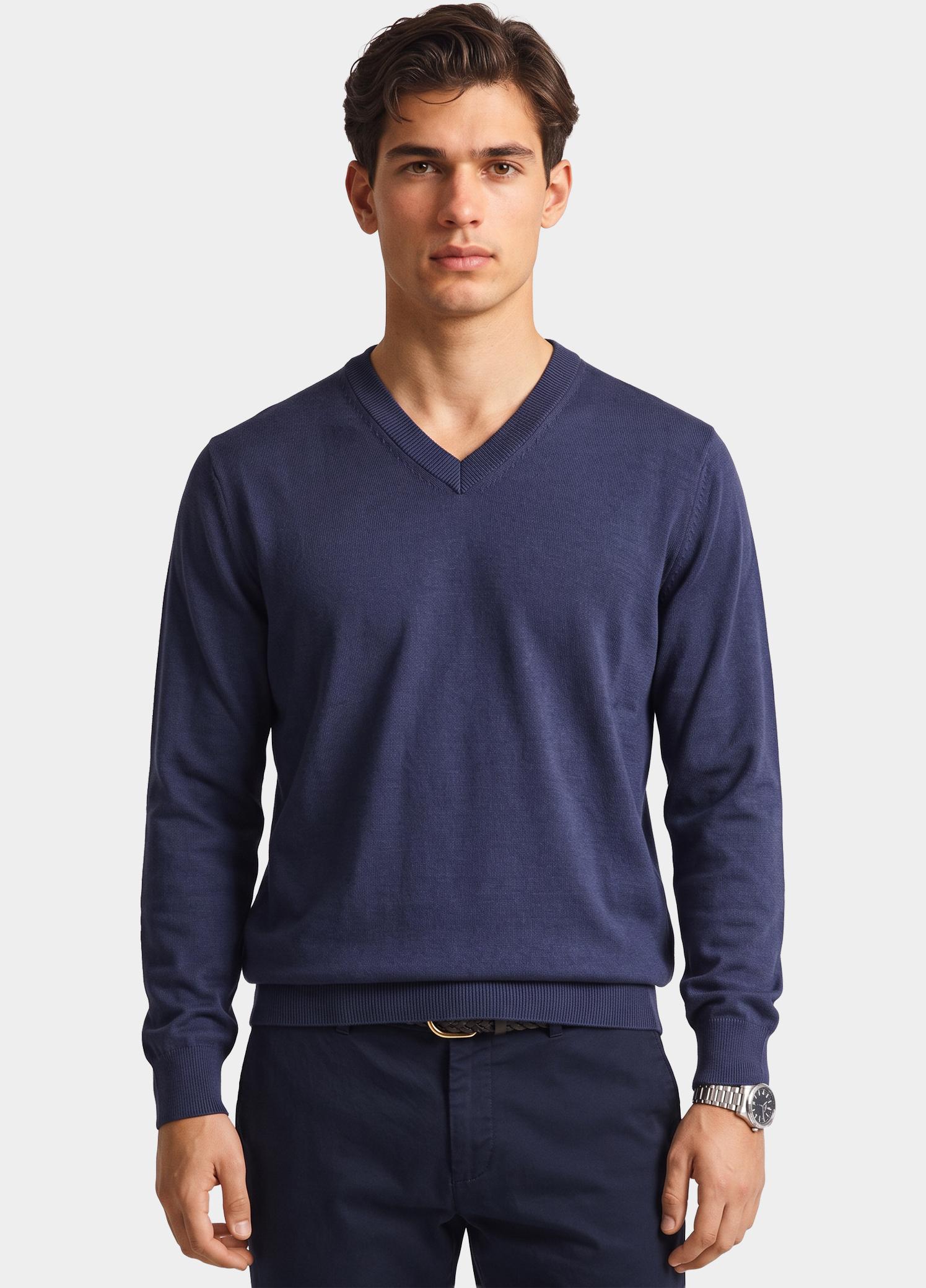 Bos Pullover heren Blauw V-hals 263/8189 - Navy