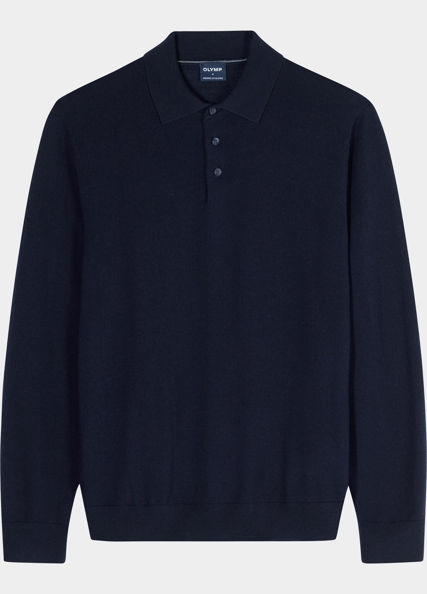 Olymp Polo lange mouwen heren Blauw Polo Strick 533924/18