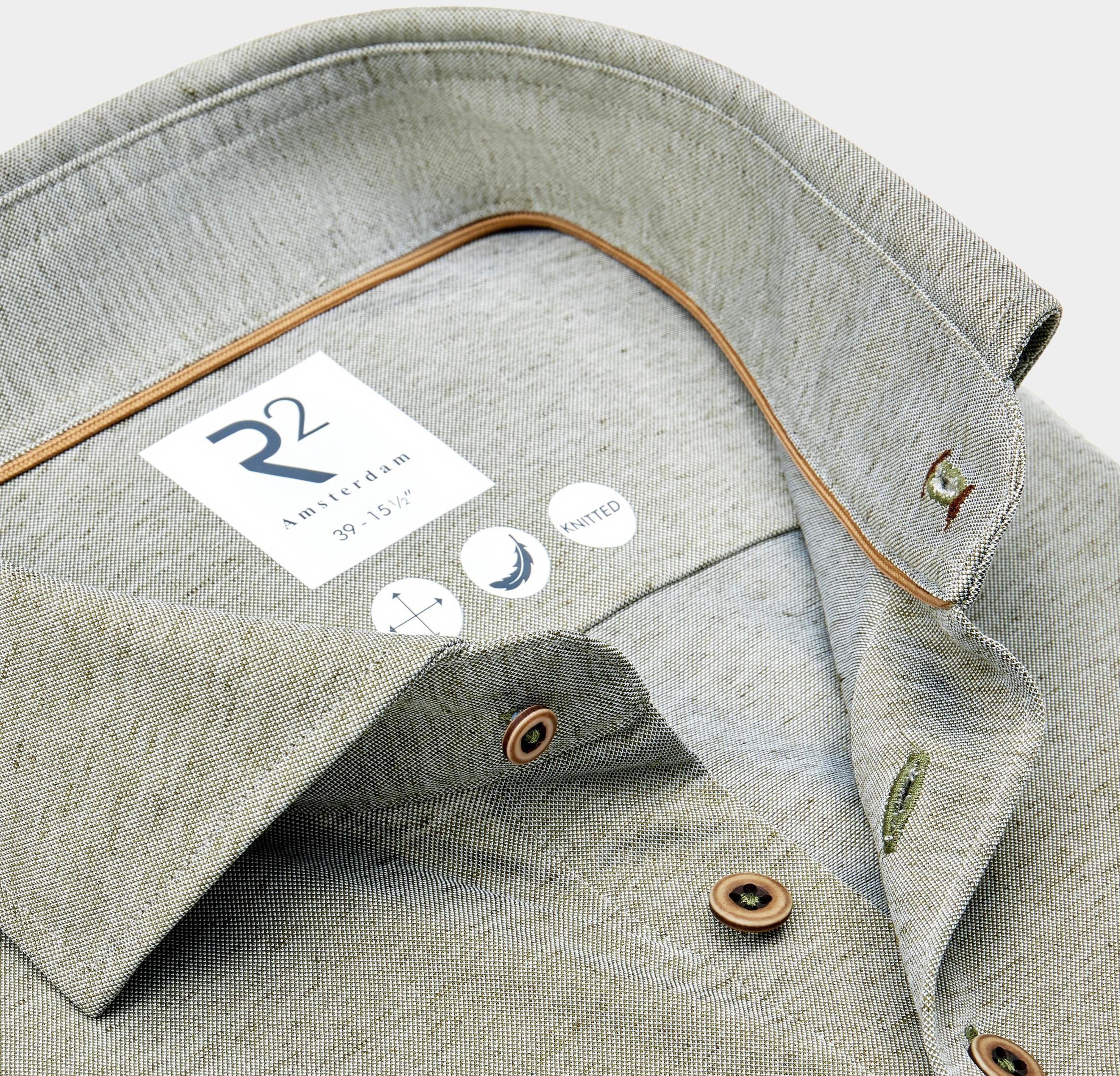 R2 Amsterdam Casual hemd lange mouw Groen Linen cotton knitted 128.WSP.019/070