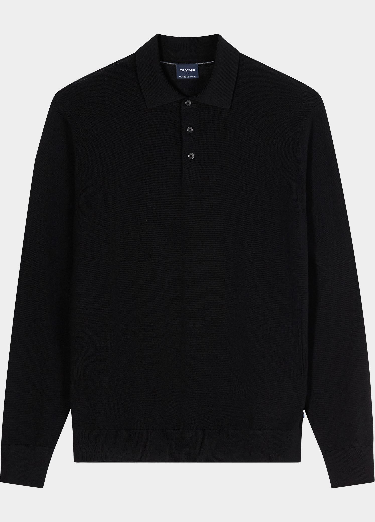 Olymp Polo lange mouwen heren Zwart Polo Strick 533924/68