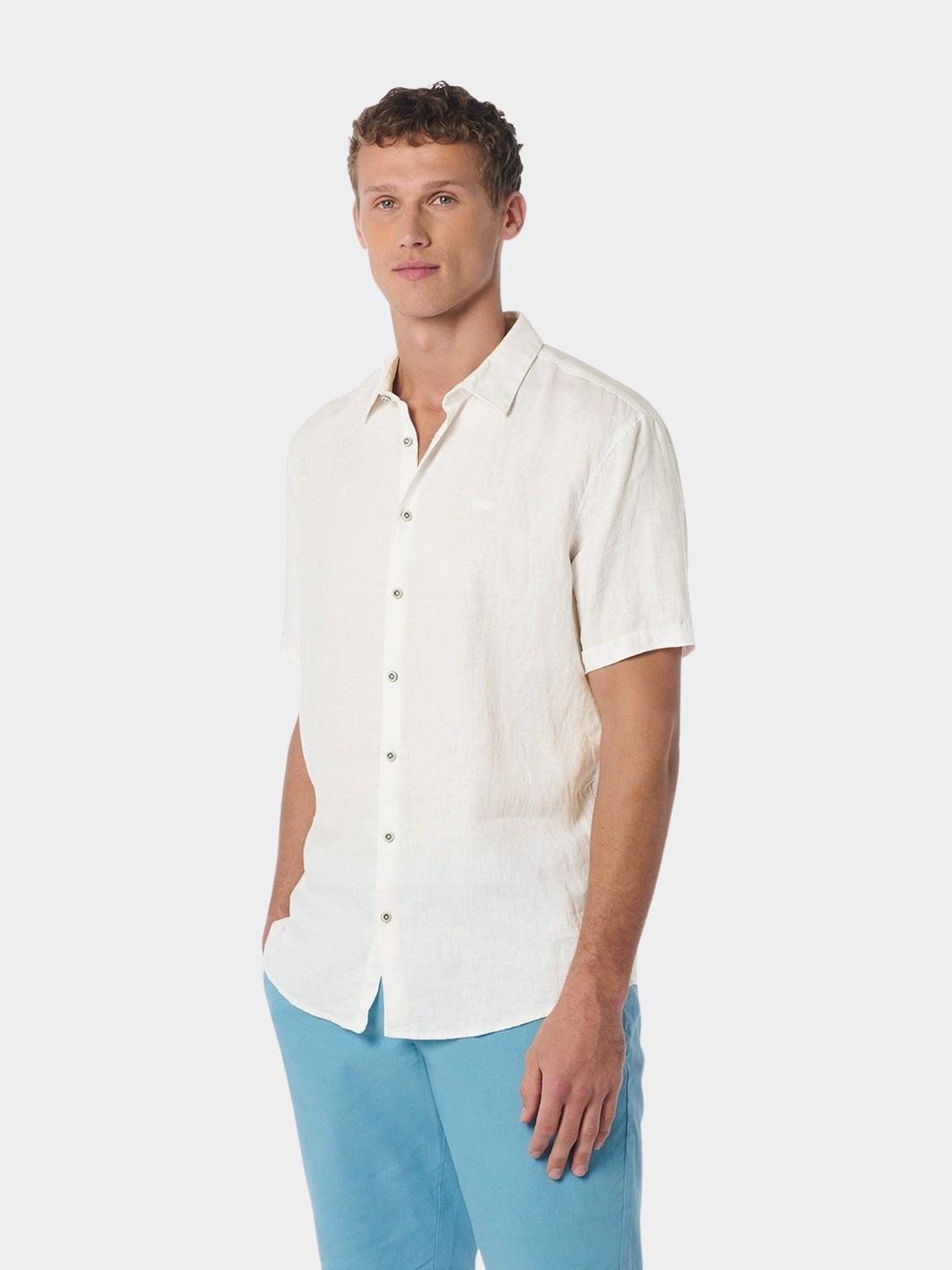 Casual hemd korte mouw wit shirt short sleeve linen soli 23480336sn 010