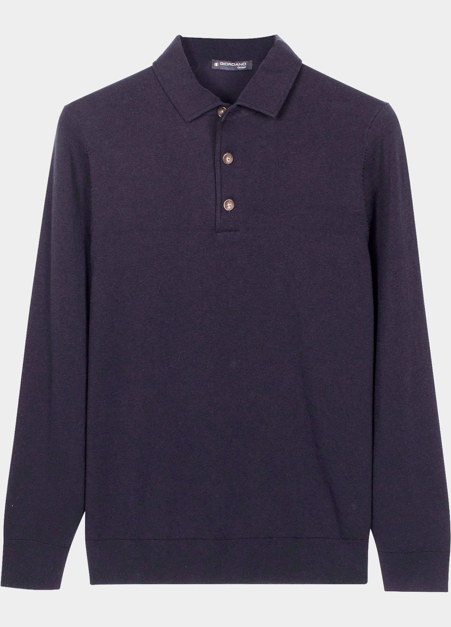 Giordano Polo lange mouwen heren Blauw Merano Tencel 12GG Single kni 628809/60