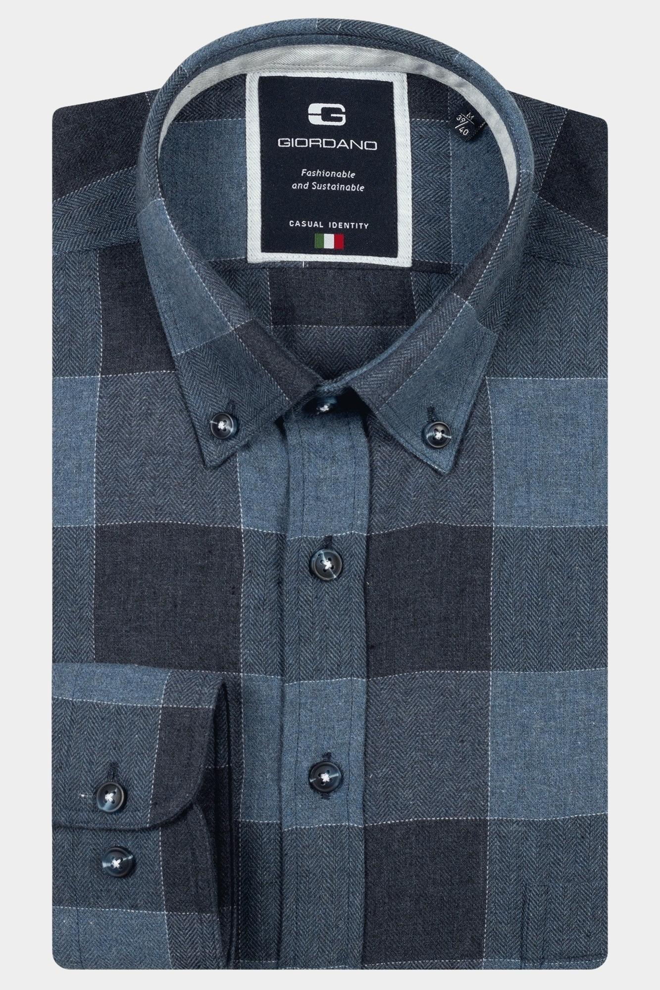 Giordano Casual hemd lange mouw Blauw Brando long sleeve button dow 527303/60