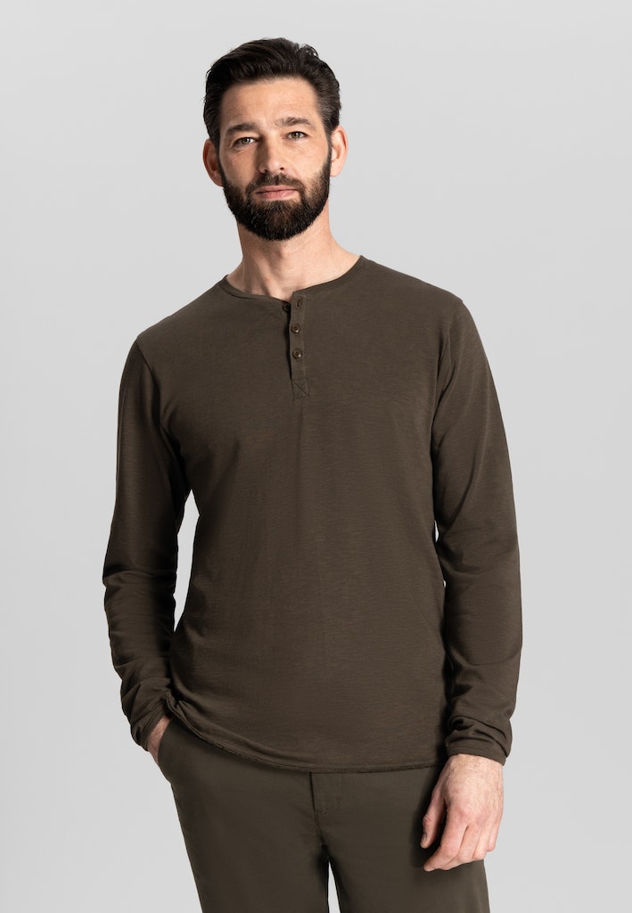 Dstrezzed T-shirt lange mouw Groen DS_Newman Henley 220034/536