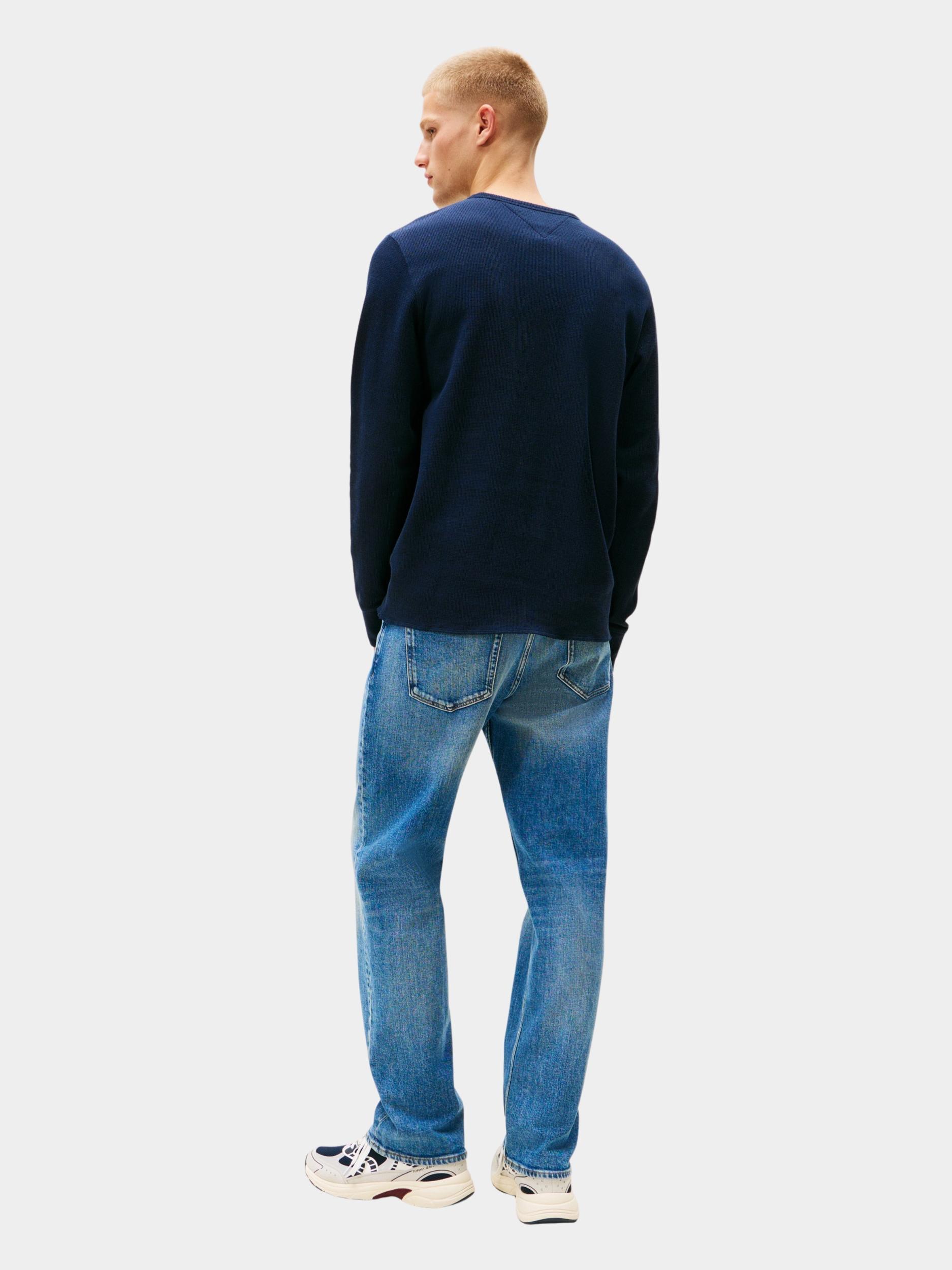 Tommy Jeans Polo lange mouw Blauw TJM SLIM WAFFLE SCRIPT HENLEY DM0DM21812/C1G