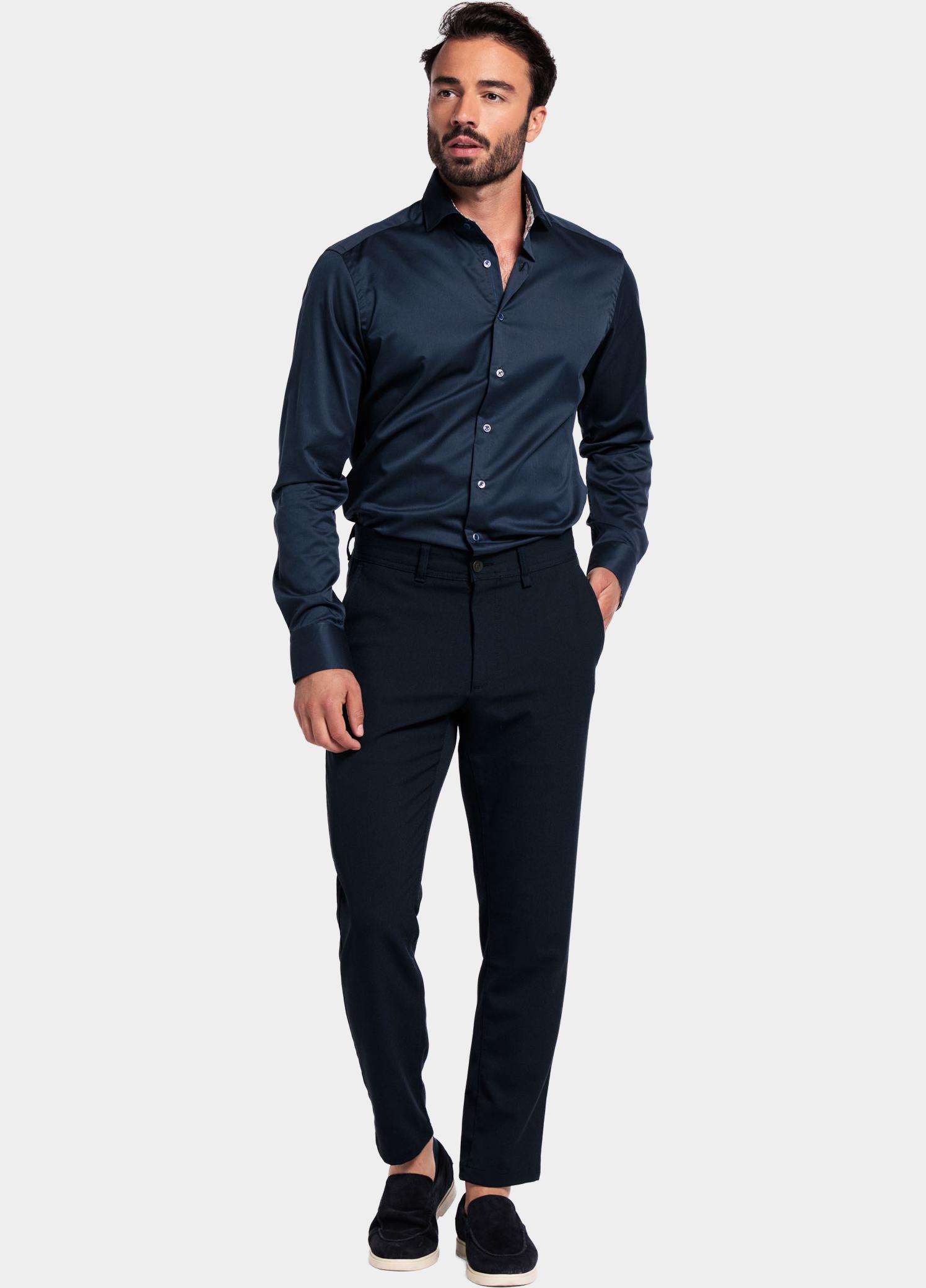 Giordano Overhemd heren Blauw Locarno long sleeve semi cuta 527877/60