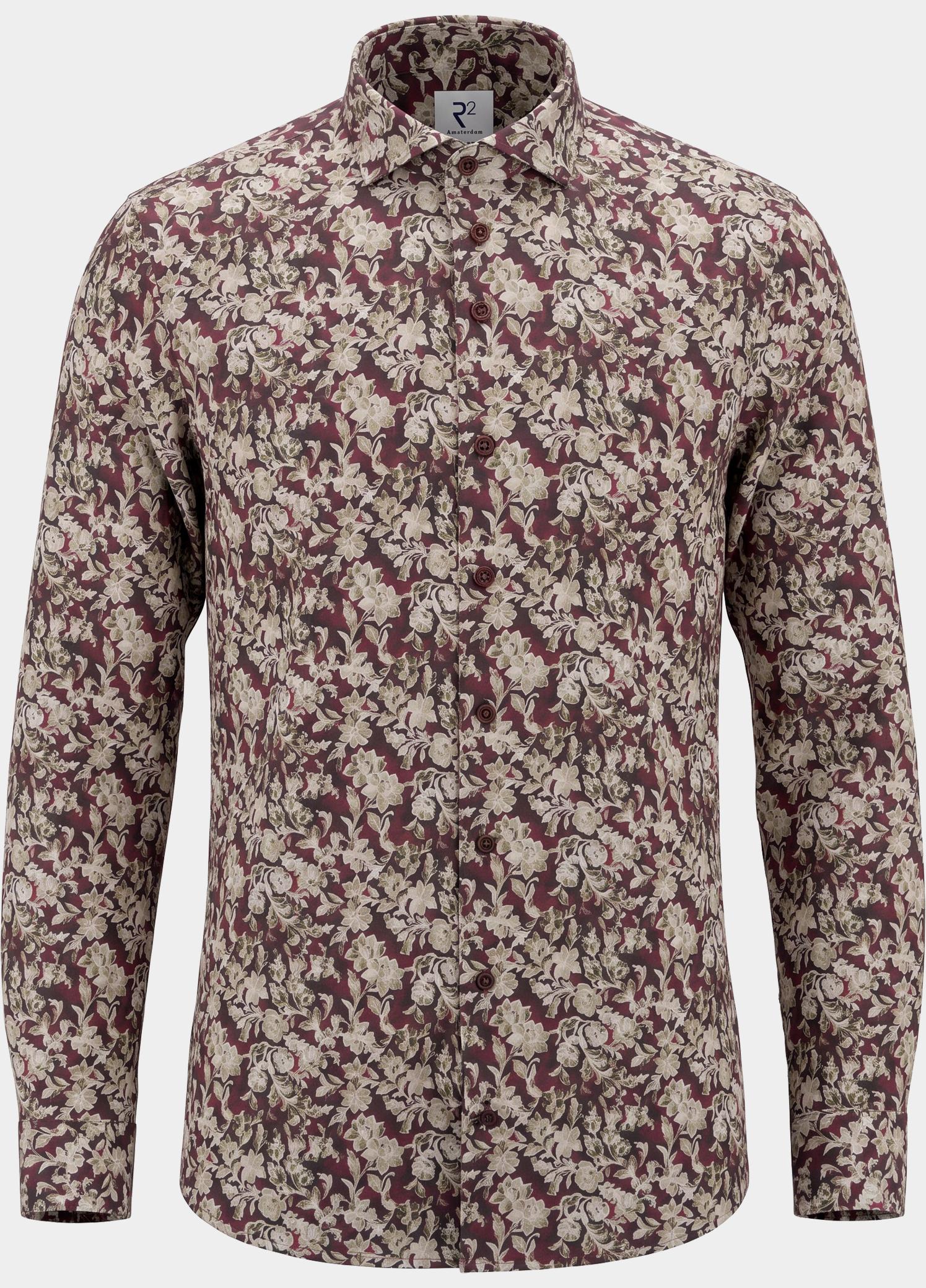 R2 Amsterdam Overhemd heren Rood Floral print on poplin 134.WSP.066/080