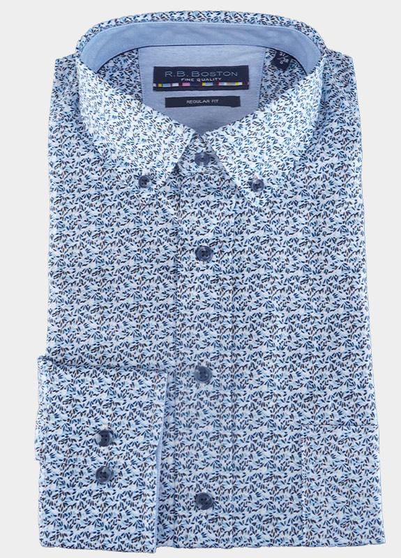 R.B. Boston Casual hemd lange mouw Blauw Regular Fit 100% Cotton 527670/627