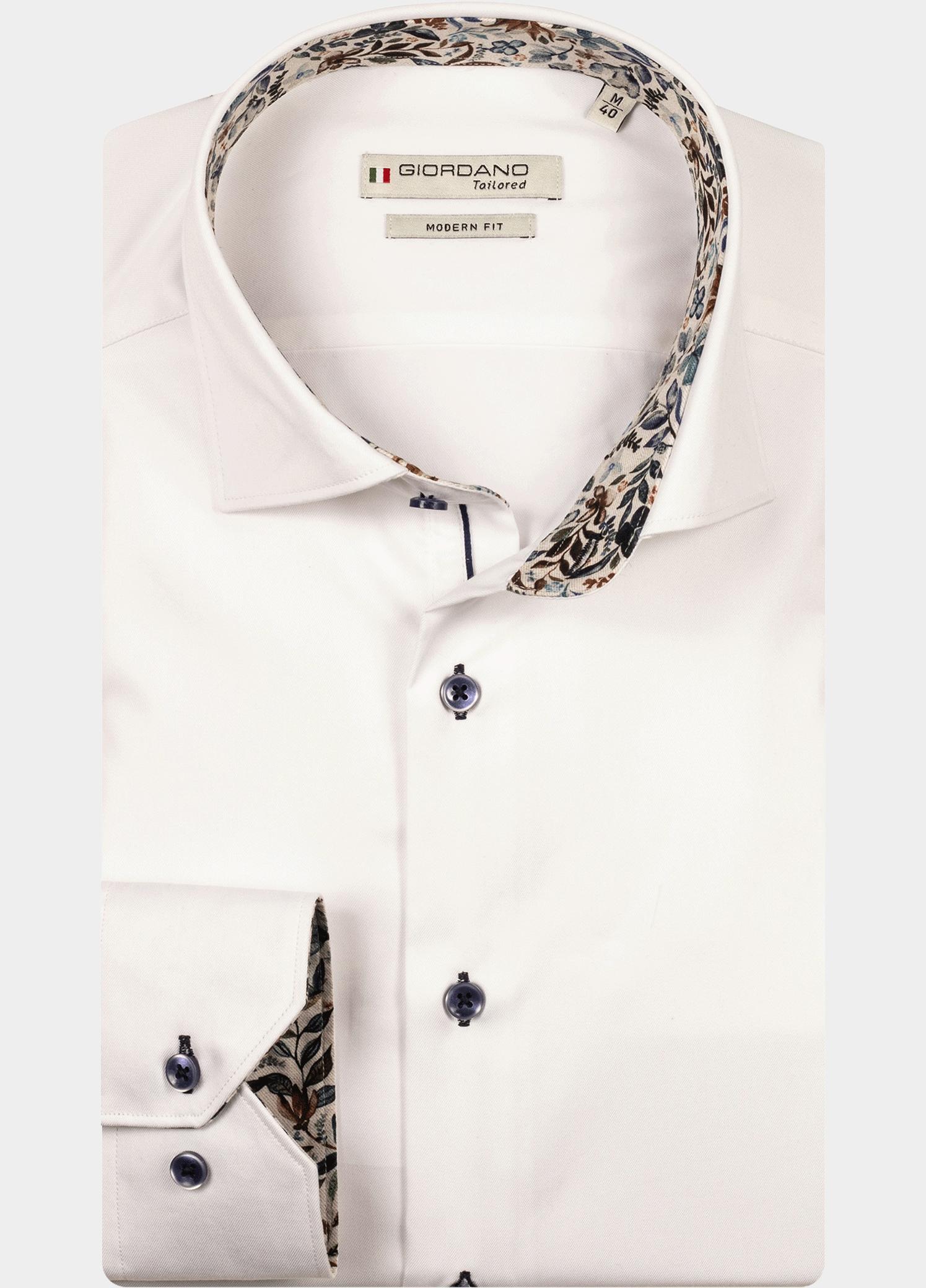 Giordano Overhemd heren Wit Locarno long sleeve semi cuta 527877/10