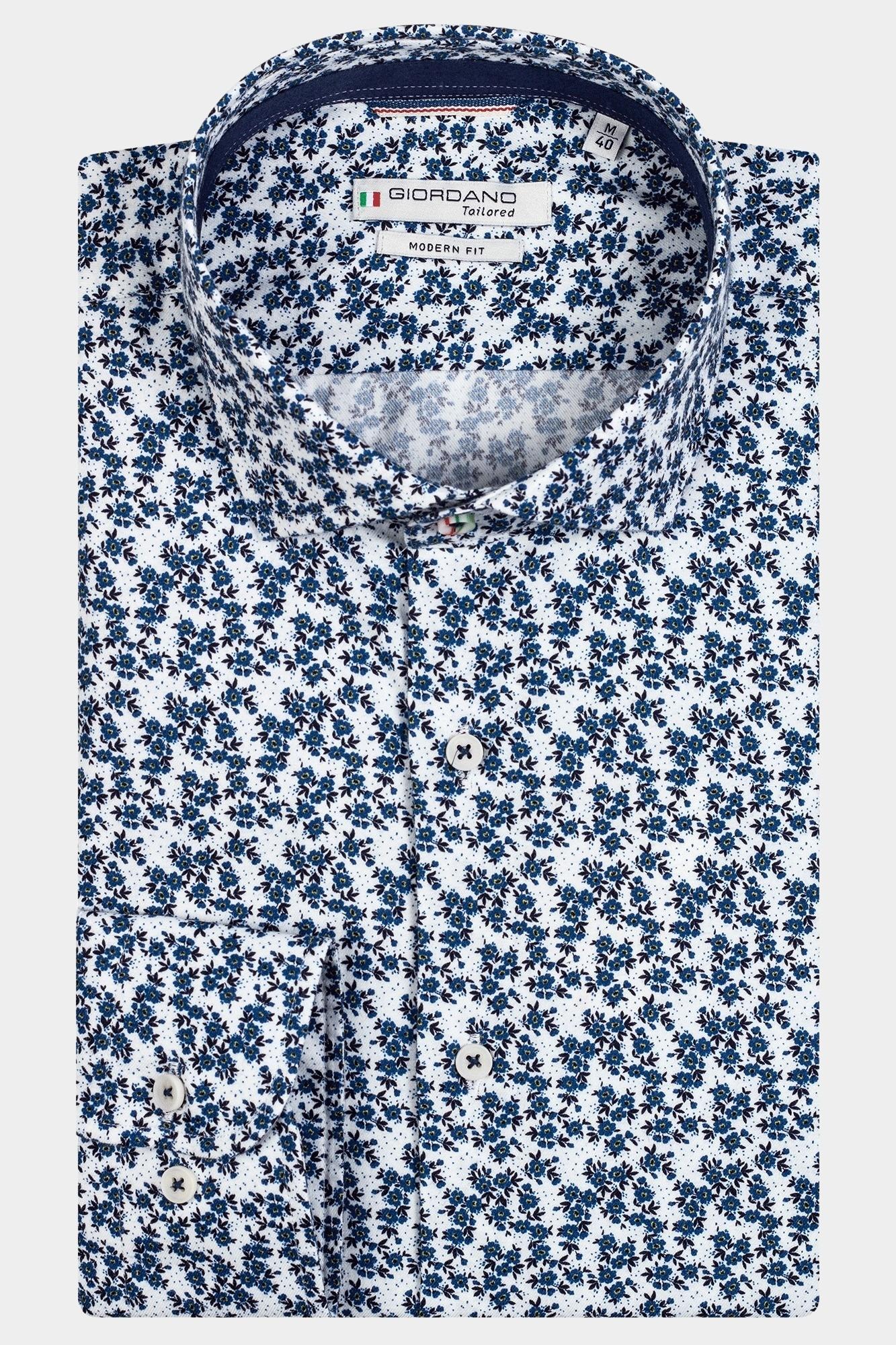 Giordano Casual hemd lange mouw Blauw Row, LS Cut Away Blue Flowers 327862/63