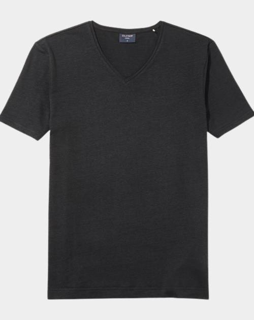Olymp T-shirt korte mouw Zwart Linen V-Neck T-Shirt 561552/68