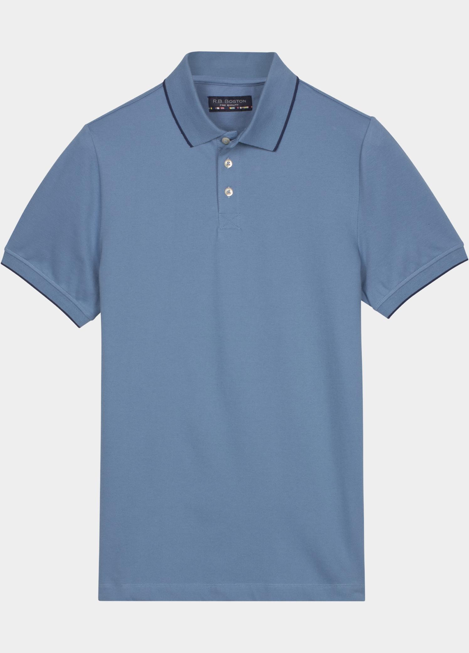 R.B. Boston Polo heren Blauw Polo Shirt  Solid Oxford Piqu 615294-78/64