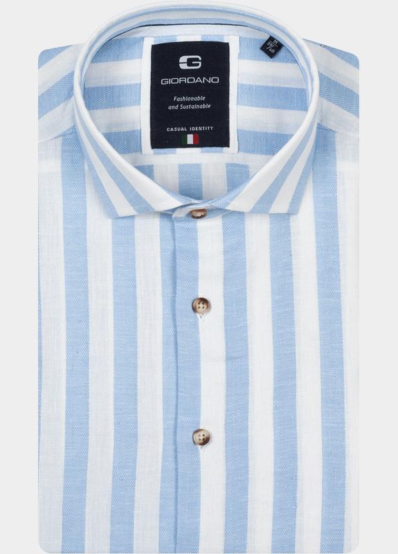 Giordano Overhemd heren Blauw Row Long Sleeve Cutaway Linen 617822/61