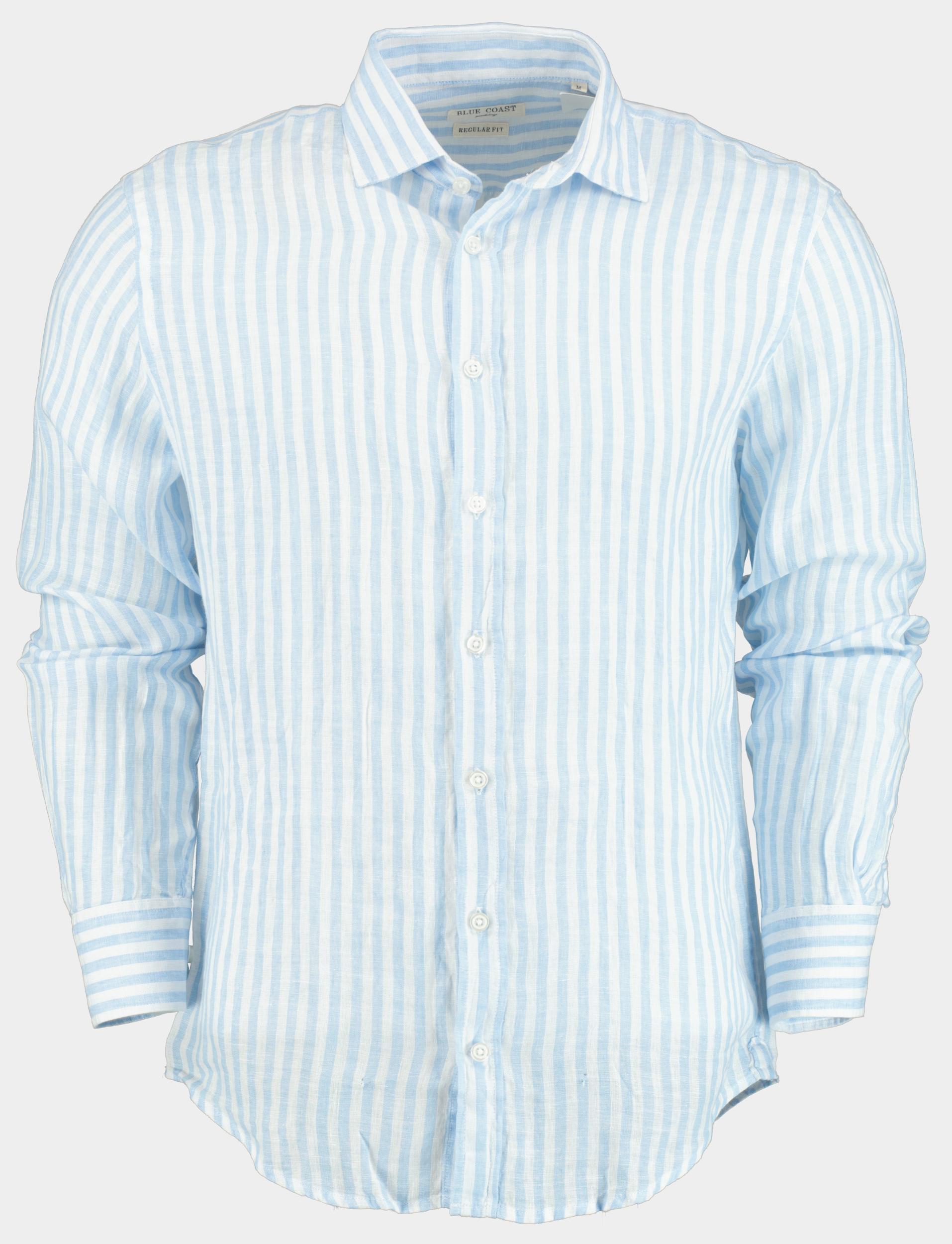 Blue Coast Casual hemd lange mouw Blauw 100% linnen, lichtblauw streep 118R4/0015 celeste