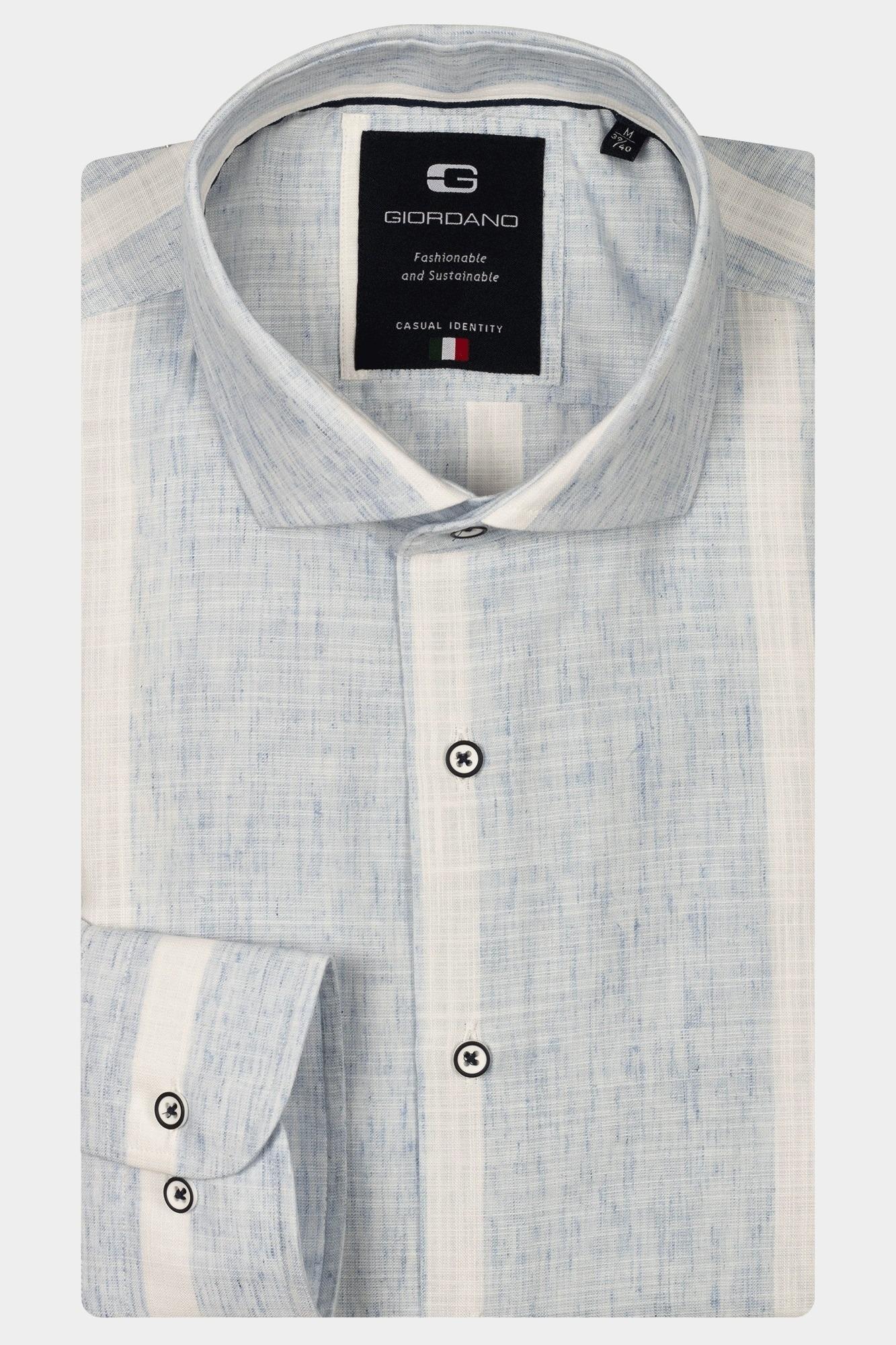 Giordano Casual hemd lange mouw Blauw Row long sleeve cutaway Linen 517839/61