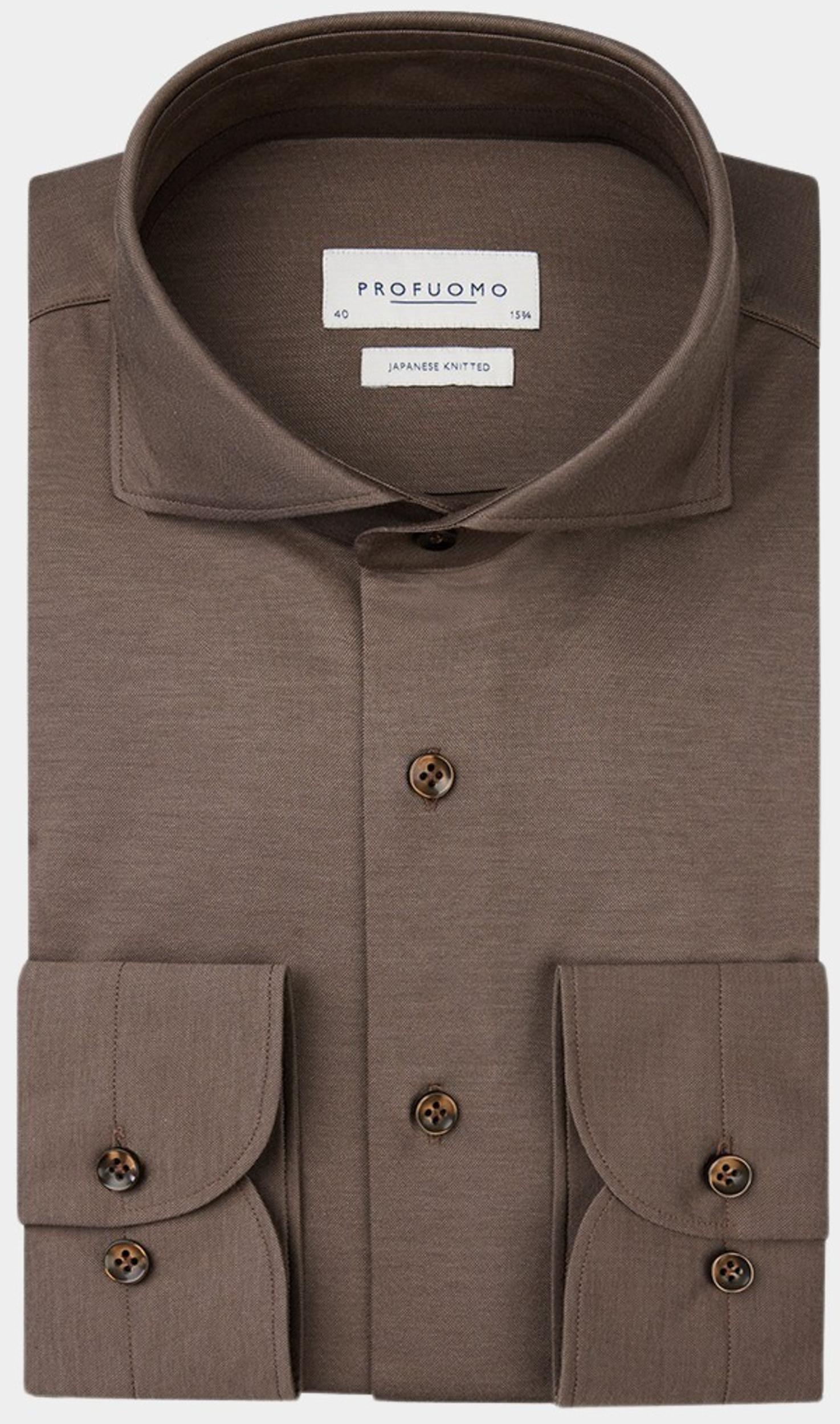 Profuomo Business hemd lange mouw Bruin Japanese knitted PPVH30044C/5