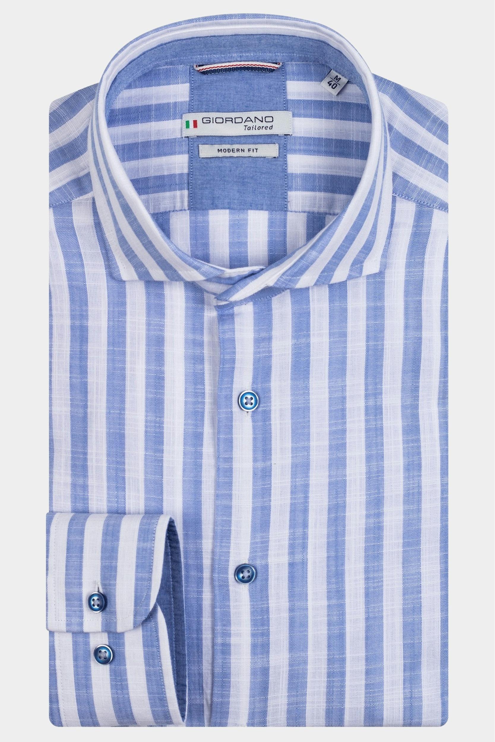 Giordano Casual hemd lange mouw Blauw Row 317814/61
