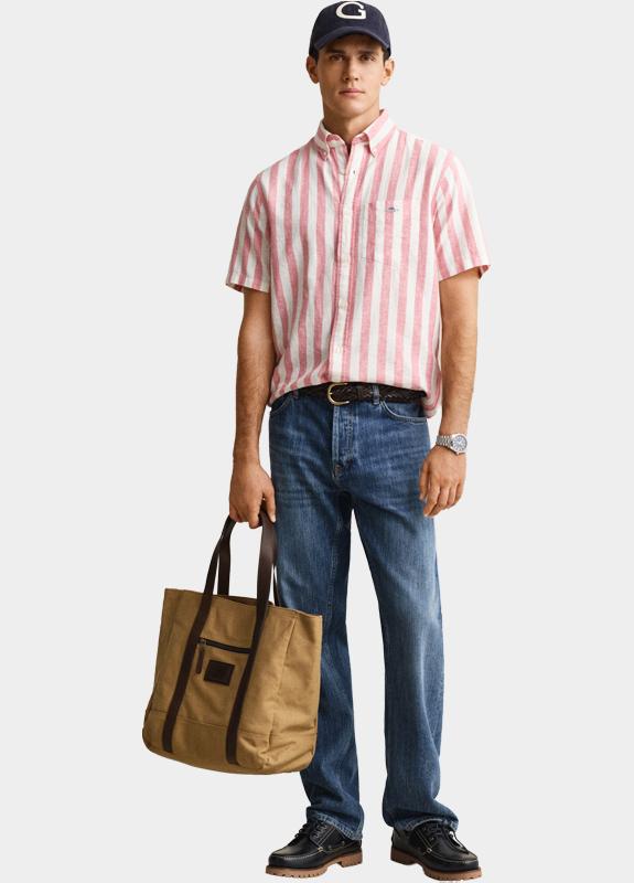 Gant overhemd korte mouw heren Roze Gestreept overoverhemd met ko 3260020/622