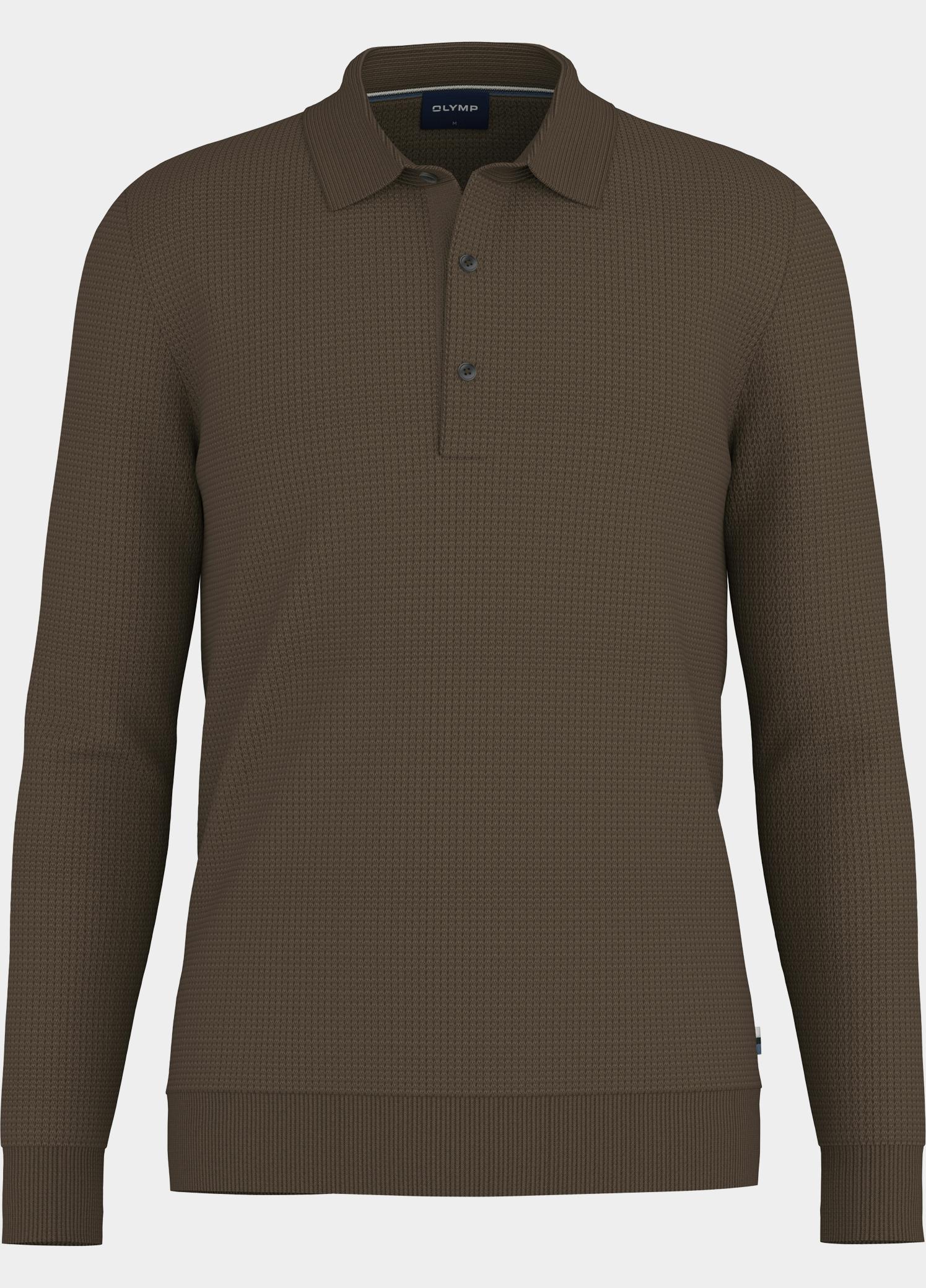 Olymp Polo lange mouwen heren Bruin Langarm Polo Strick 536184/28
