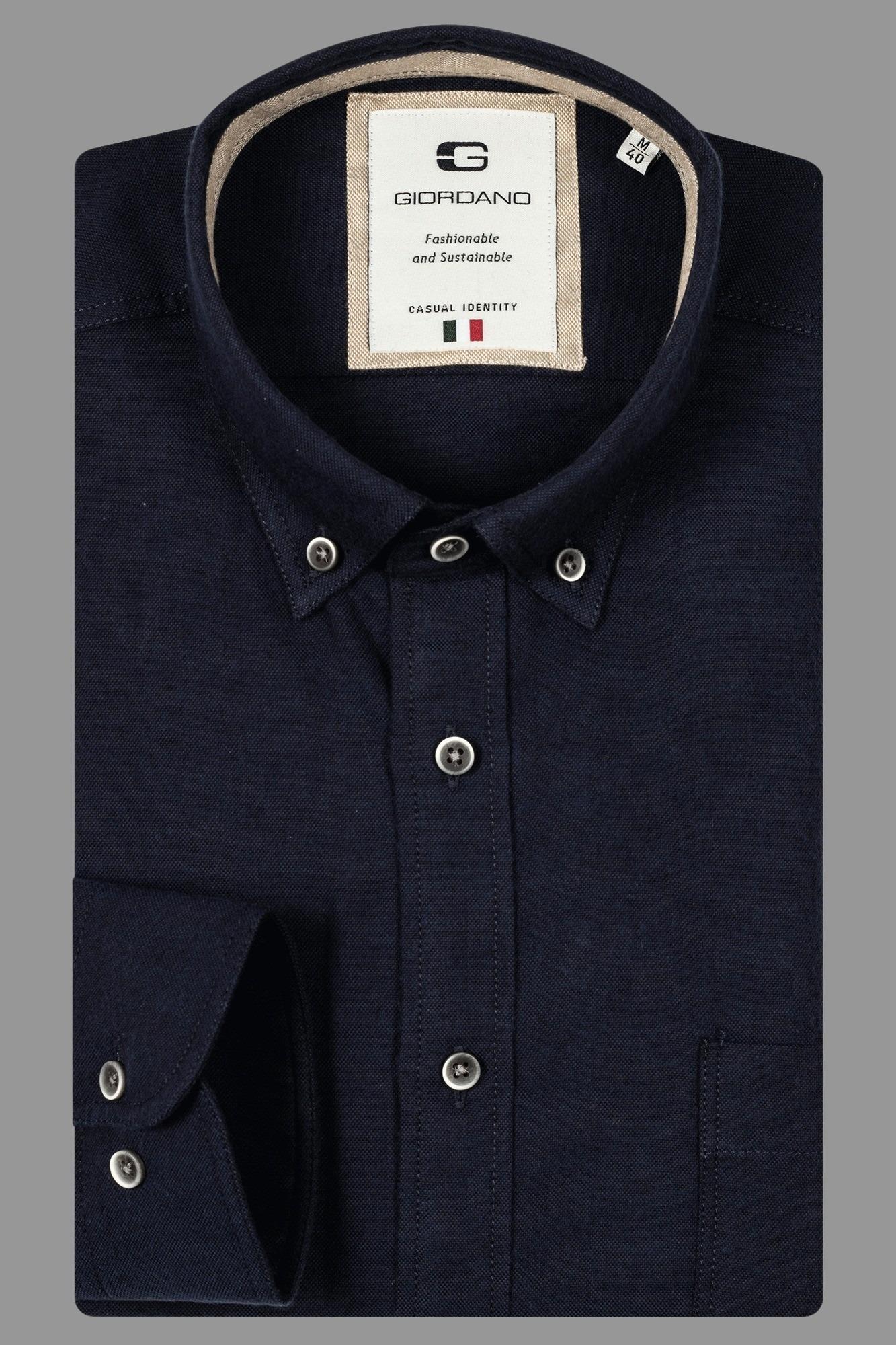 Giordano Casual hemd lange mouw Blauw Bologna, LS Button Down Oxfor 427809/60