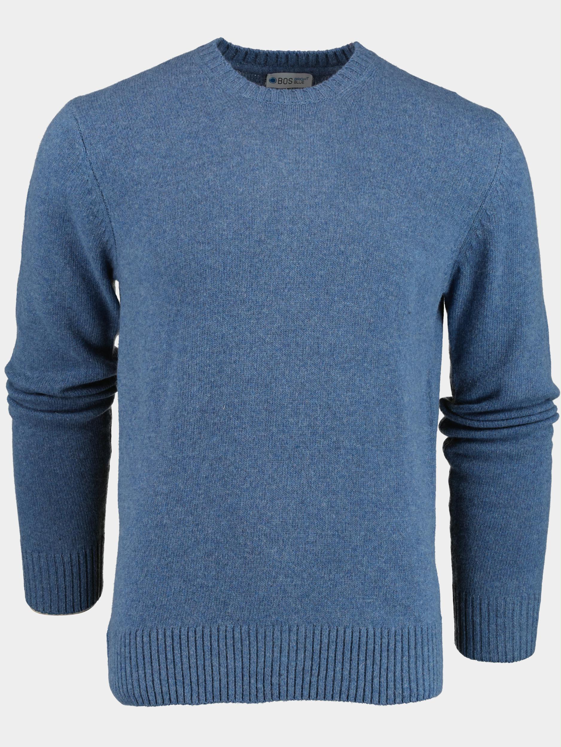 Bos Bright Blue Pullover Blauw Paricollo Ronde Hals Lamswol 6107222/304 Denim