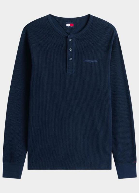 Tommy Jeans Polo lange mouw Blauw TJM SLIM WAFFLE SCRIPT HENLEY DM0DM21812/C1G
