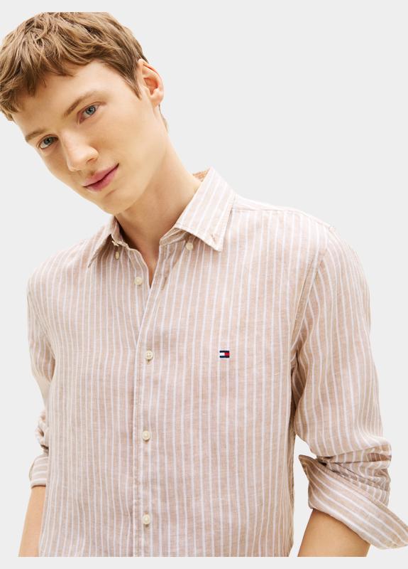 Tommy Hilfiger Casual hemd lange mouw Bruin LINEN BENGAL STRIPE RF SHIRT MW0MW42400/0BK