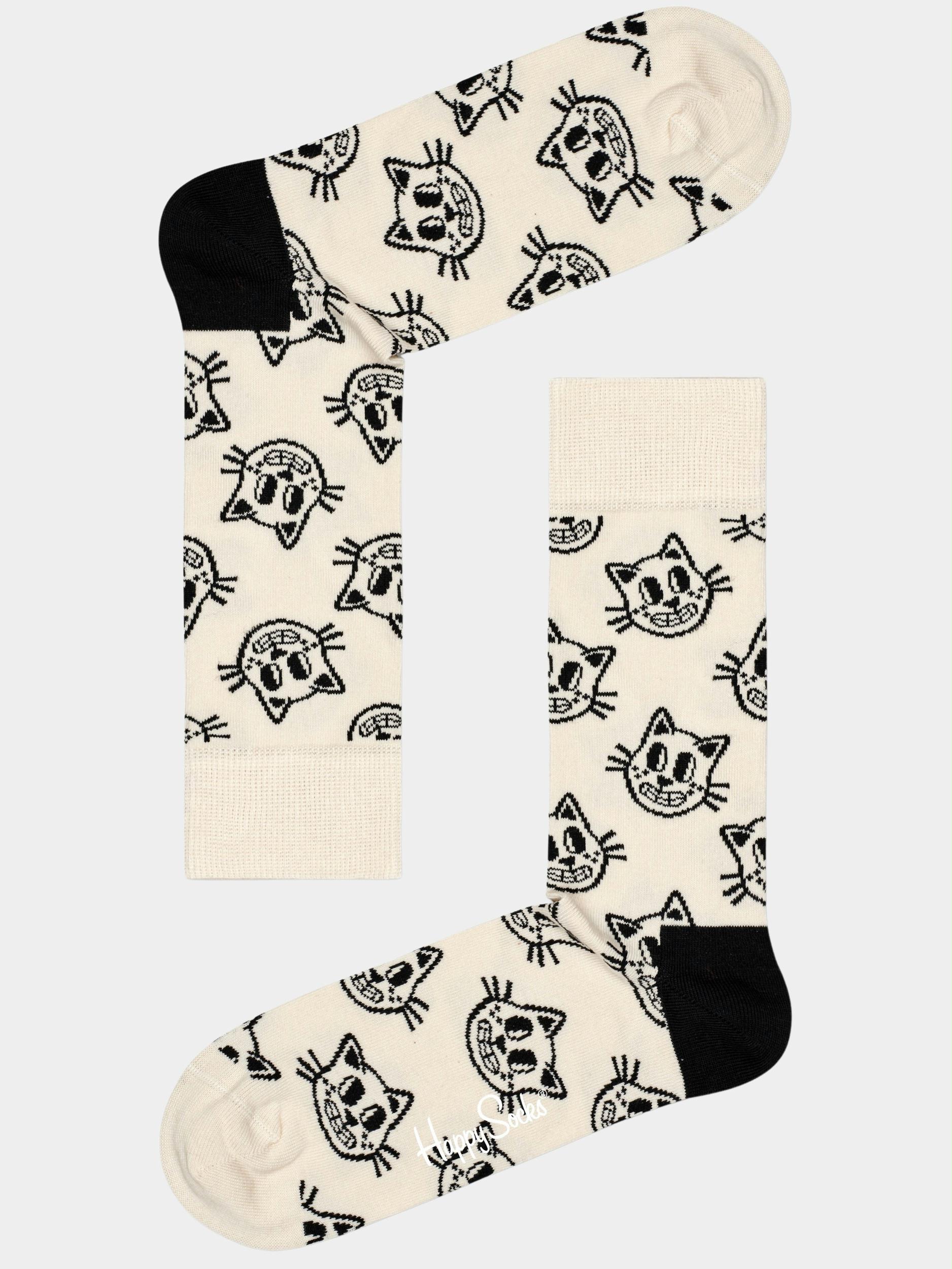 Happy Socks Sokken Wit Cat CAT01/9100