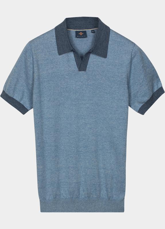 Baileys Polo heren Blauw Polo Knitted SS V-Collar  14g 615708/643
