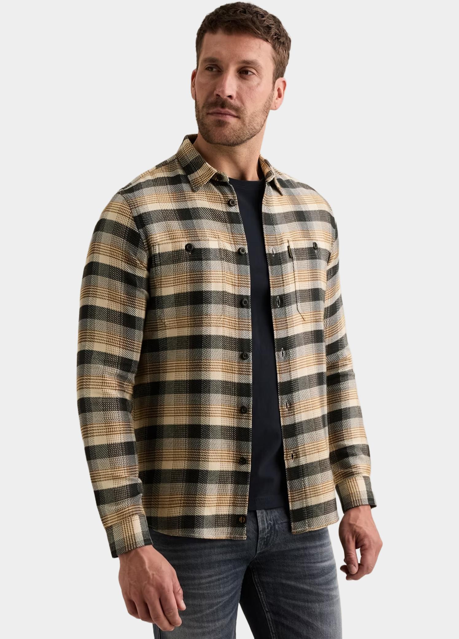 PME Legend Overhemd heren Bruin Long sleeve shirt yarn dye ch PSI2608216/8187