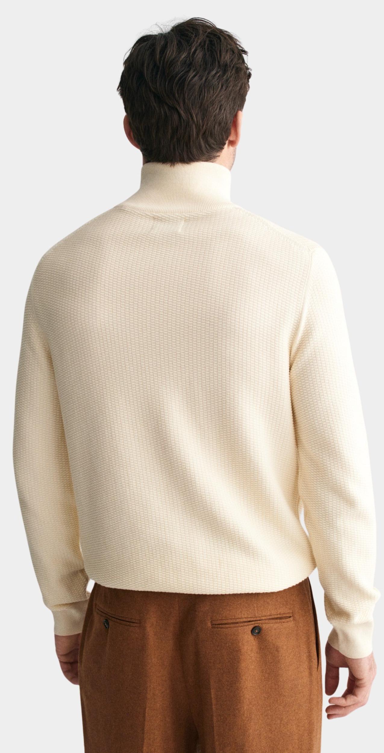 Gant Pullover Beige Cotton Micro Textured Half Zip 8030211/130