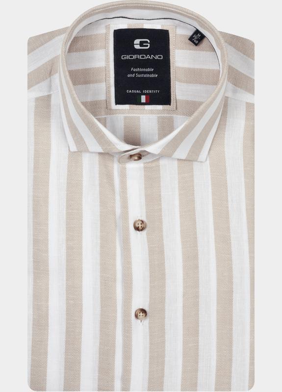 Giordano Overhemd heren Wit Row Long Sleeve Cutaway Linen 617822/81