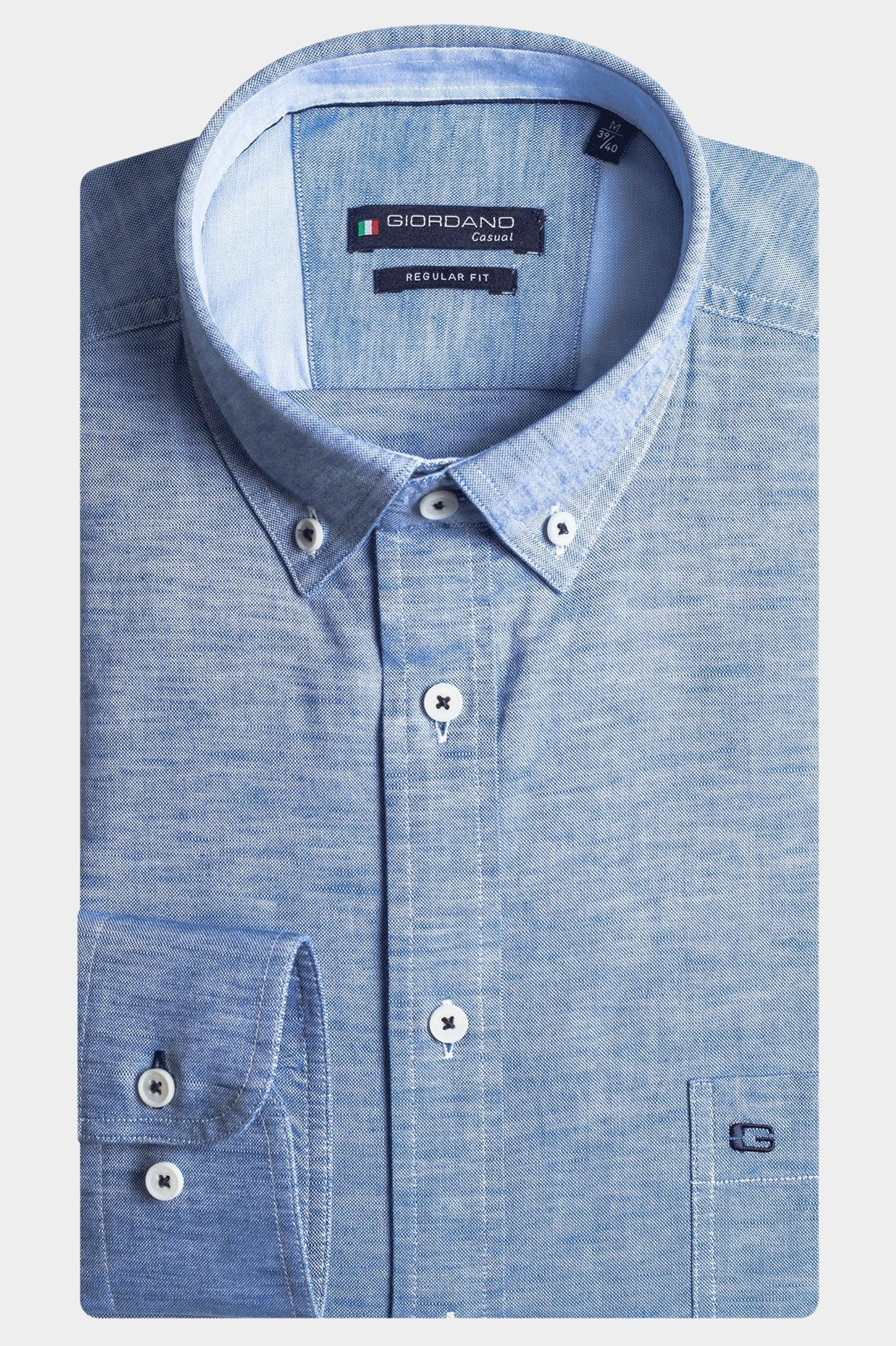 Giordano Casual hemd lange mouw Blauw Ivy Solid Hemp Yarn Fabric 417001/63