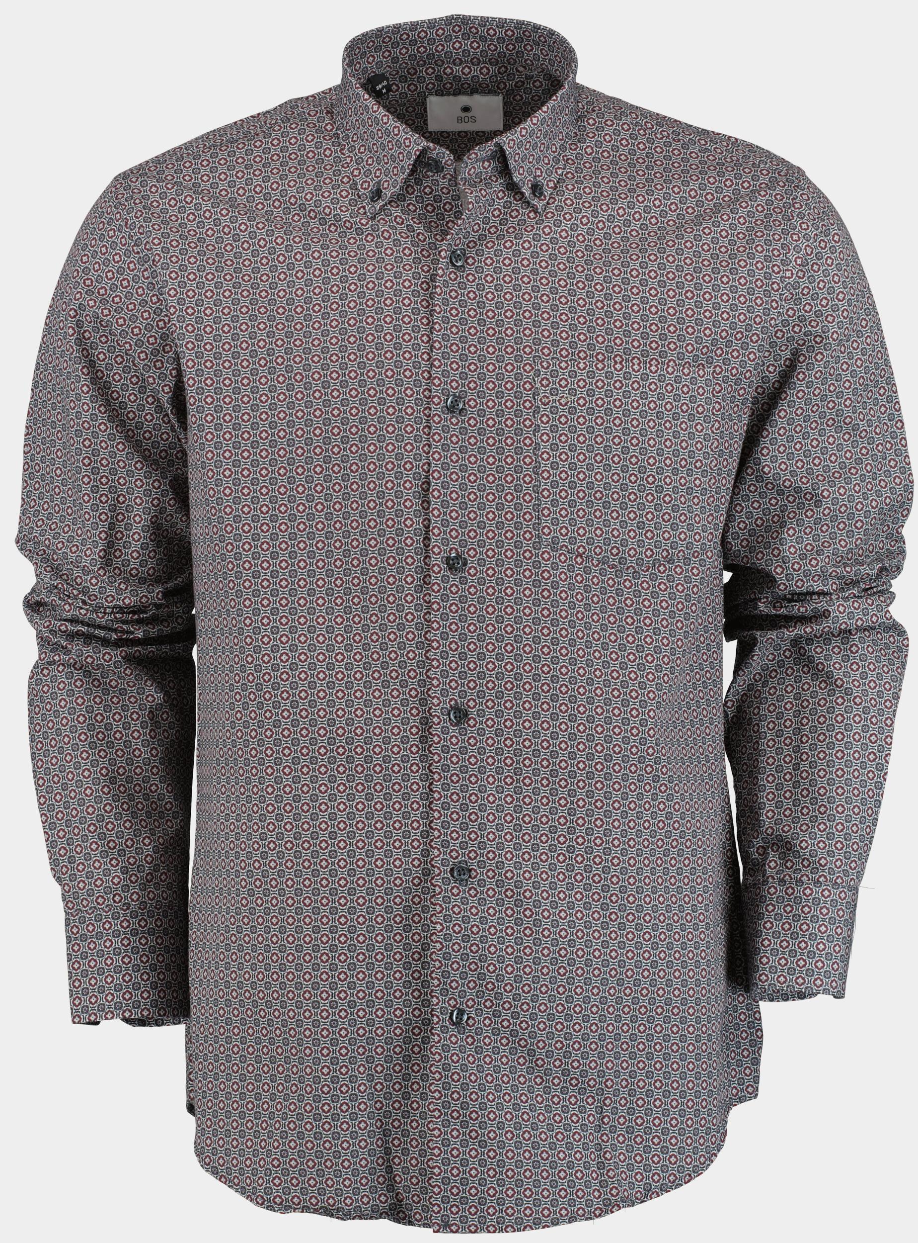 Bos Casual hemd lange mouw Rood Blue red popplin 26335/V03