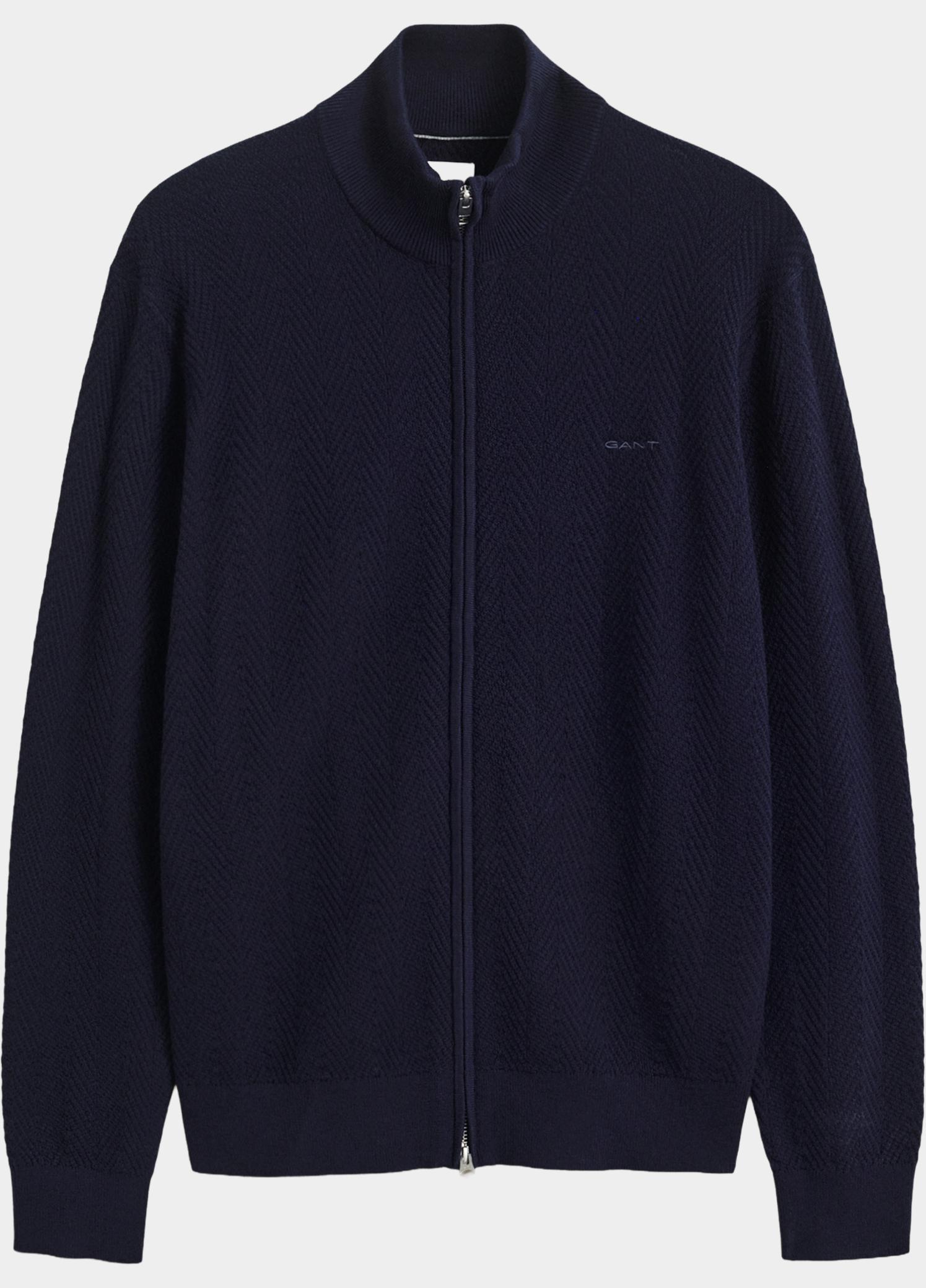 Gant Vest heren Blauw Vest met rits en visgraatpatr 8050334/433