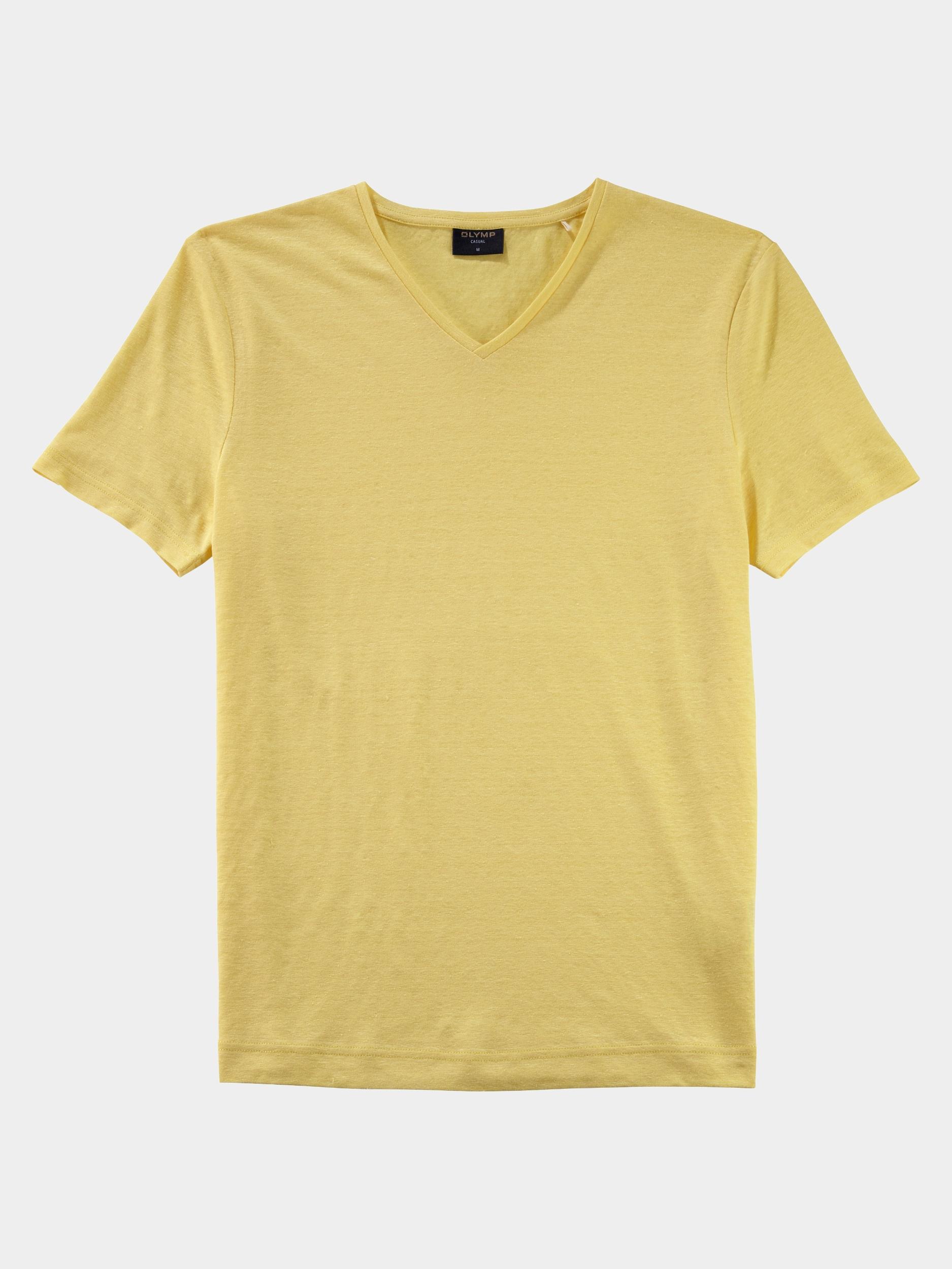 Olymp T-shirt korte mouw Geel Linen V-Neck T-Shirt 561552/51